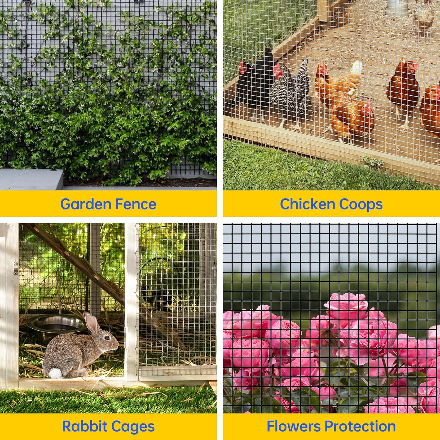Hardware Cloth, 1/2 inch 48" x 50' Galvanized Chicken Wire Fence, 19 Gauge Vinyl Coated Wire Mesh Roll, Black Welded Wire Fencing Roll Gopher Wire Mesh Roll for Garden Fencing Rabbit Snake Wire
