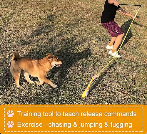 Miniatura 5 de Juguetes para perros Flirt Pole para entrenamiento y ejercicio, palo teaser duradero con señuelo de cuerda de forro polar para mascotas medianas y
