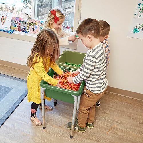 Miniatura 8 de ECR4Kids Mesa de juego ajustable de arena y agua de 2 estaciones, con contenedores sensoriales, verde helecho/verde cazador