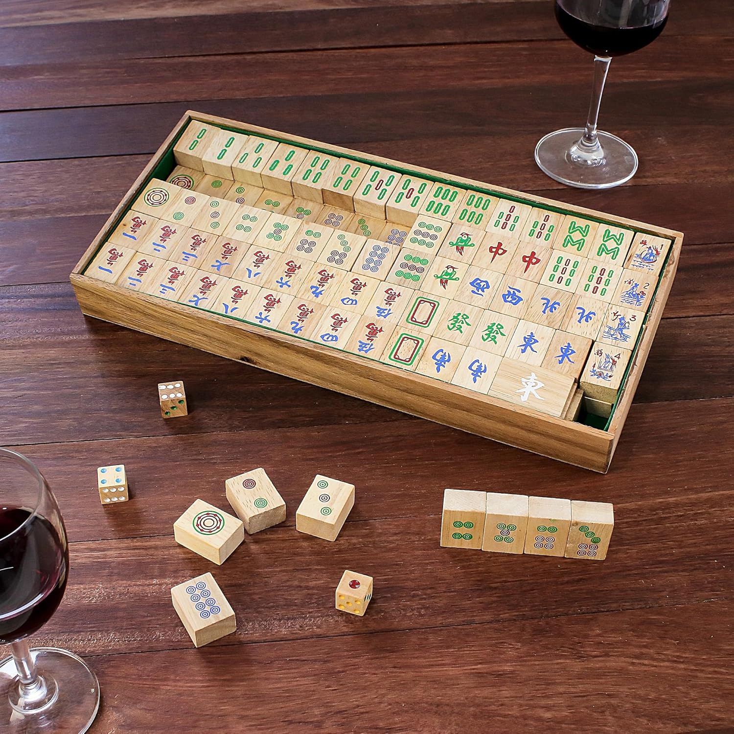 NOVICA Brown Multicolor Handmade Raintree Wood Mah Jongg Game