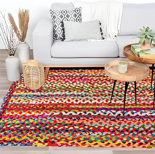 Miniatura 5 de Savi Home Alfombras Chindi de algodón trenzado hechas a mano de 4 x 6 pies, alfombras de área rectangulares, alfombras de área reversibles,