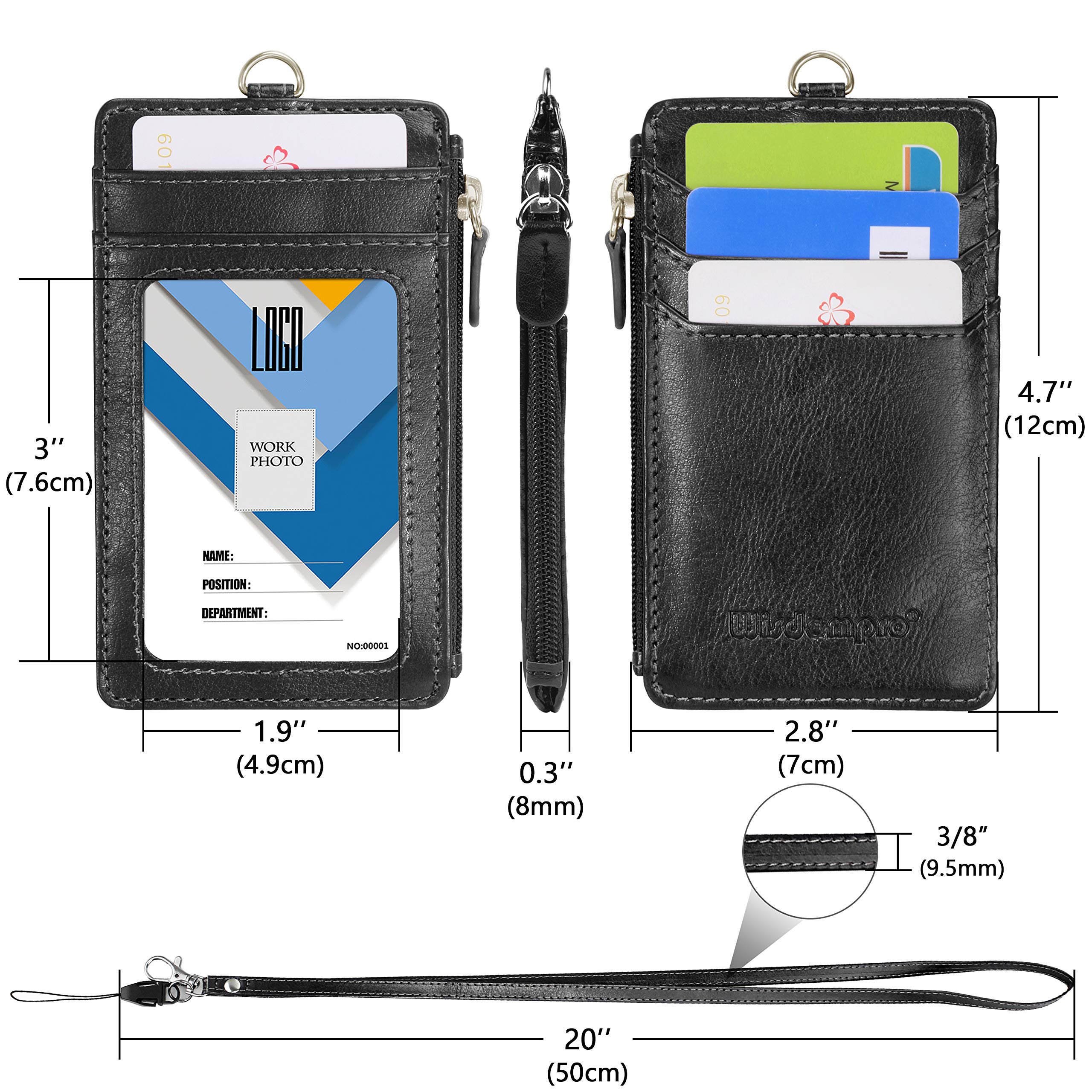 Badge Holder with Zip, Wisdompro 2Sided Vertical Style PU Leather ID