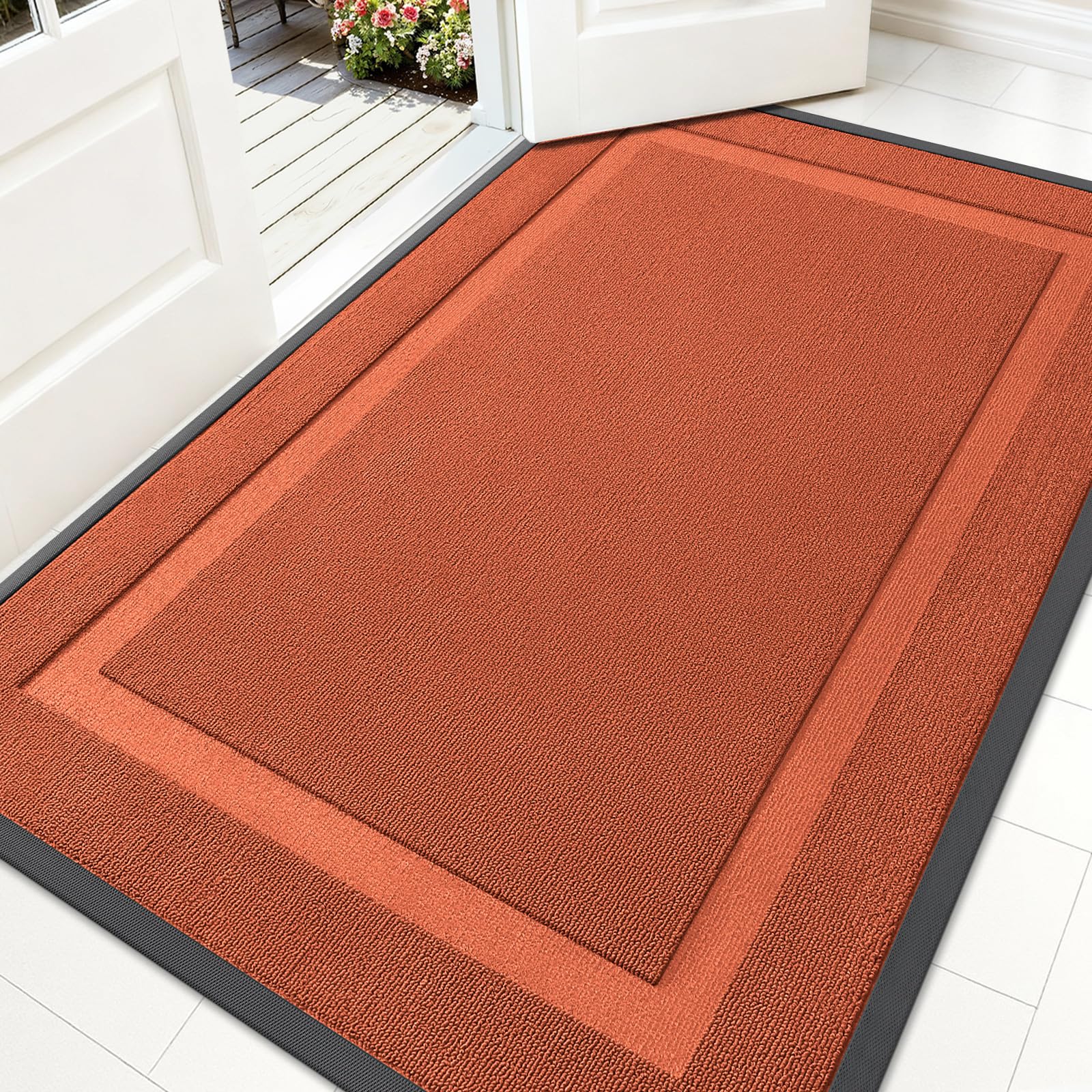 OLANLY Front Door Mat Outside 59x34, All-Season Heavy-Duty Rubber Doormat | Vermillion Red, Absorbent, Stain and Fade Resistant, Non-Slip Backing, Low-Profile Indoor Outdoor Floor Mat for Entryway