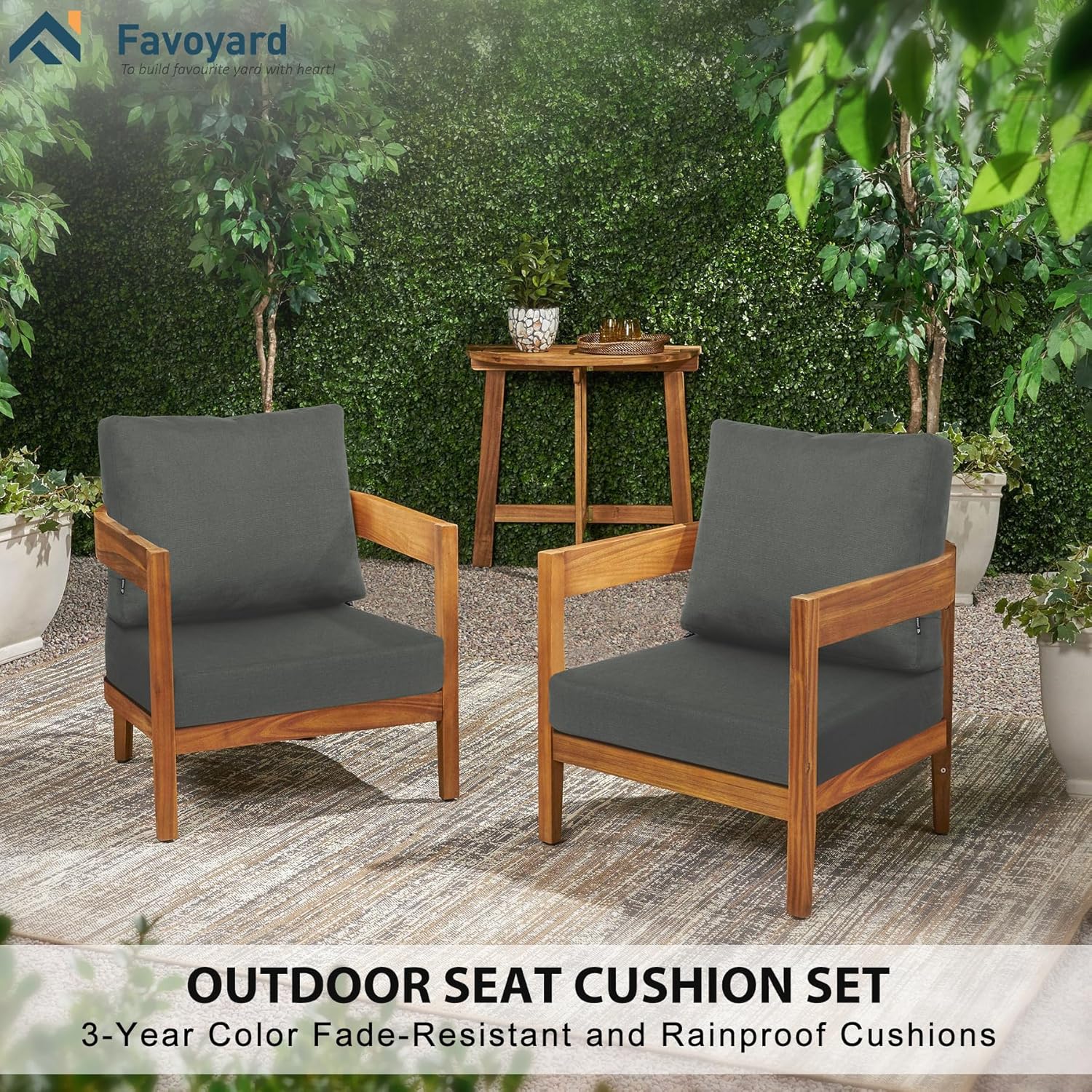 Favoyard Deep Seat Patio Cushions Rainproof & Fadeness Furniture Cushion Set for Outdoor with Polyester-Linen Fabric & Removable Cover, Hidden Zipper and Adjustment Staps(Seat 22x22In Back 22x18.5In)