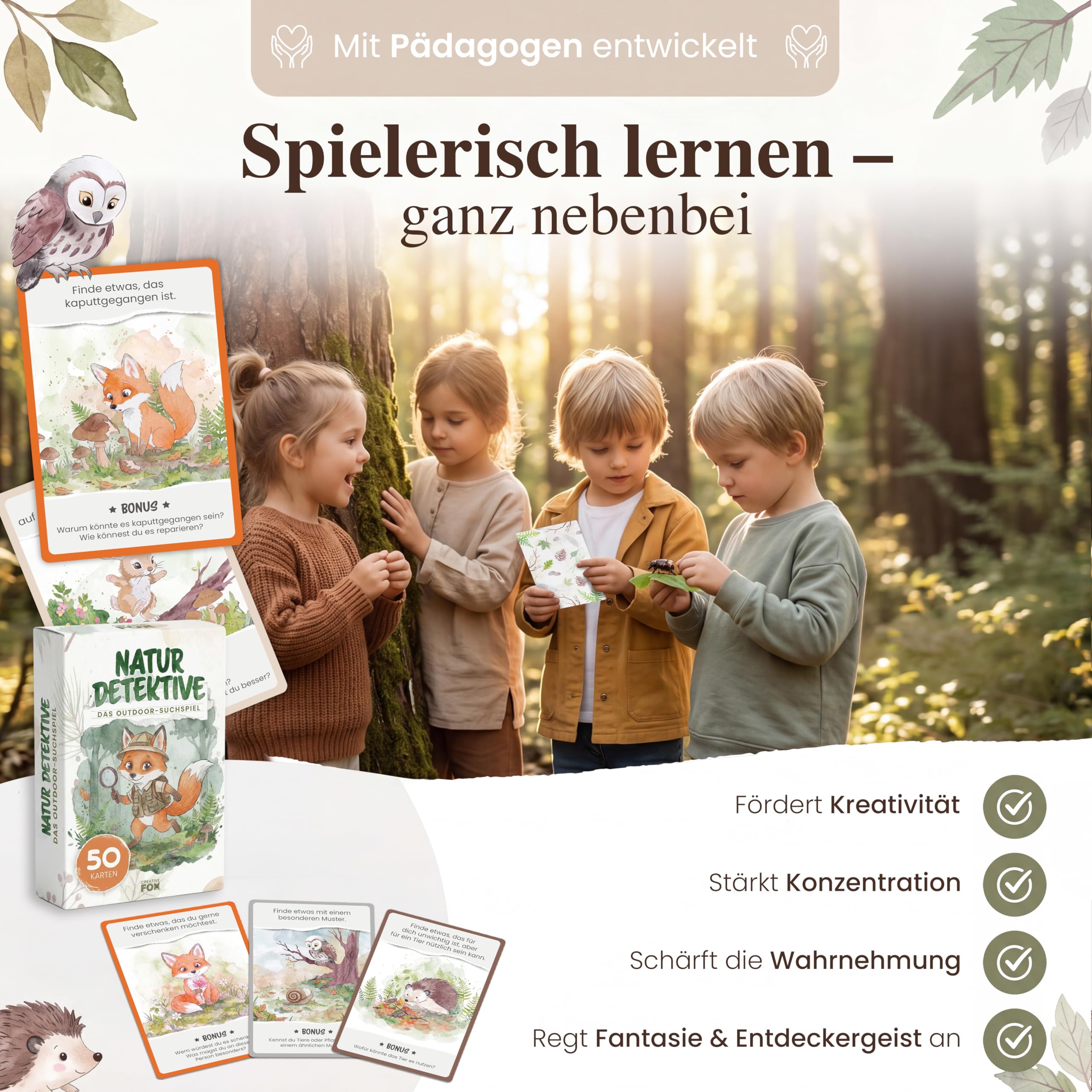50 Entdeckerkarten für Kinder (ganzjährig) | Spannendes Outdoor Suchspiel | Outdoor Spiele für Kinder | Lernspiel für draußen | Entdecker Set für Kinder ab 4 | Geschenk für Kinder ab 4, 5 Jahren