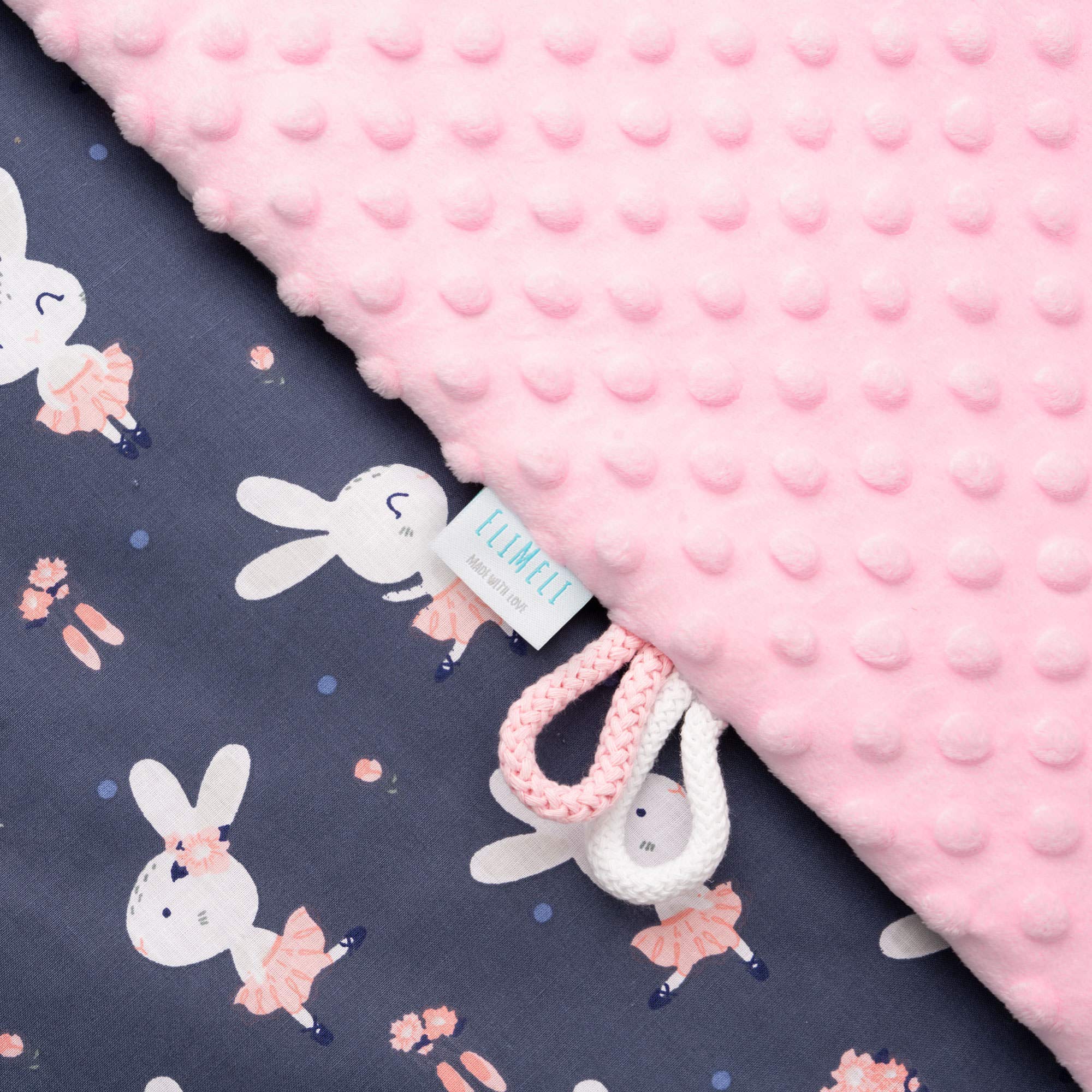 EliMeli Couverture Minky pour bébé, de qualité supérieure, super douce, en polaire et coton, à pois, avec rembourrage, 75 x 100 cm