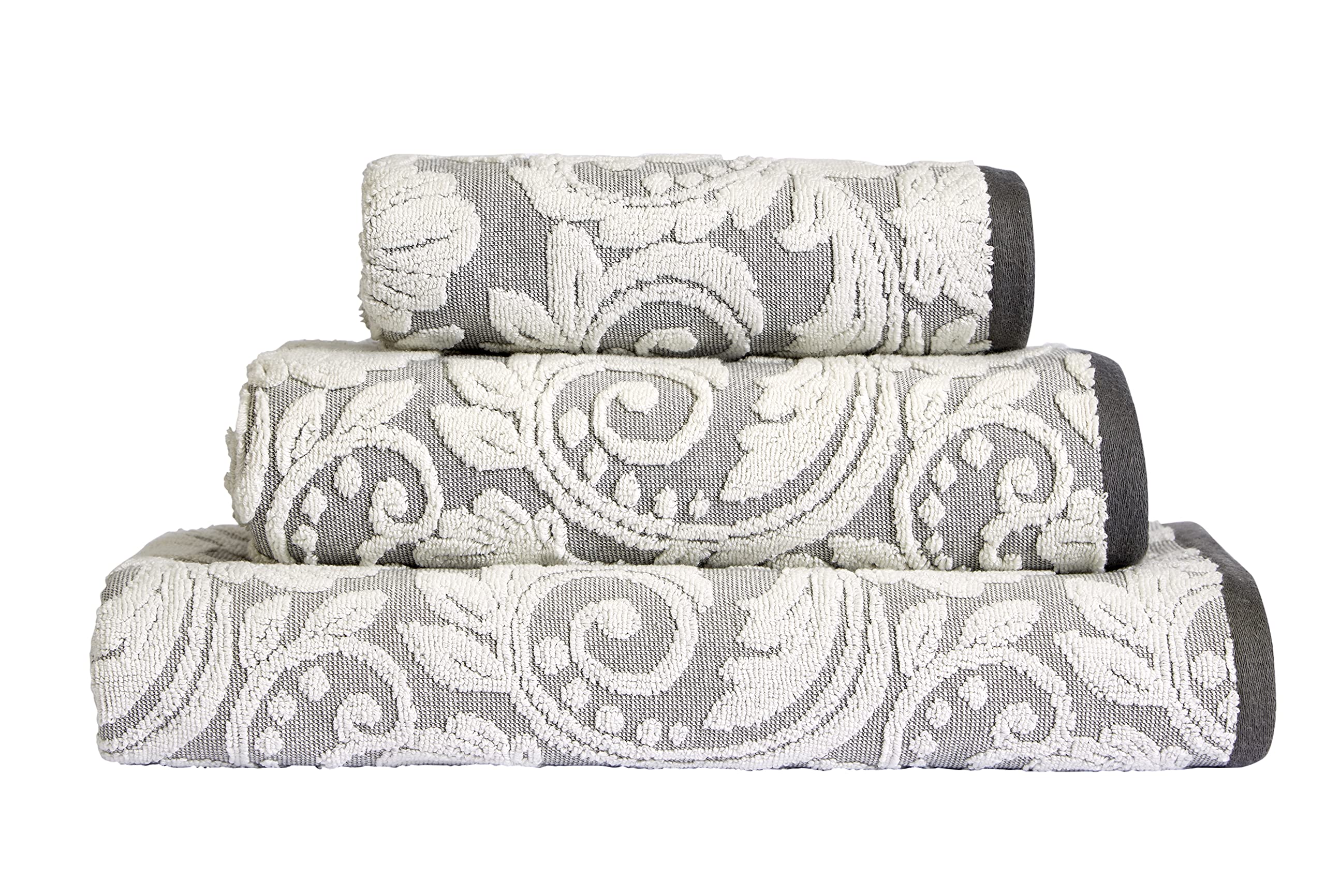 Lex's Linens Paquete de 2 toallas de invitados jacquard floral (gris)
