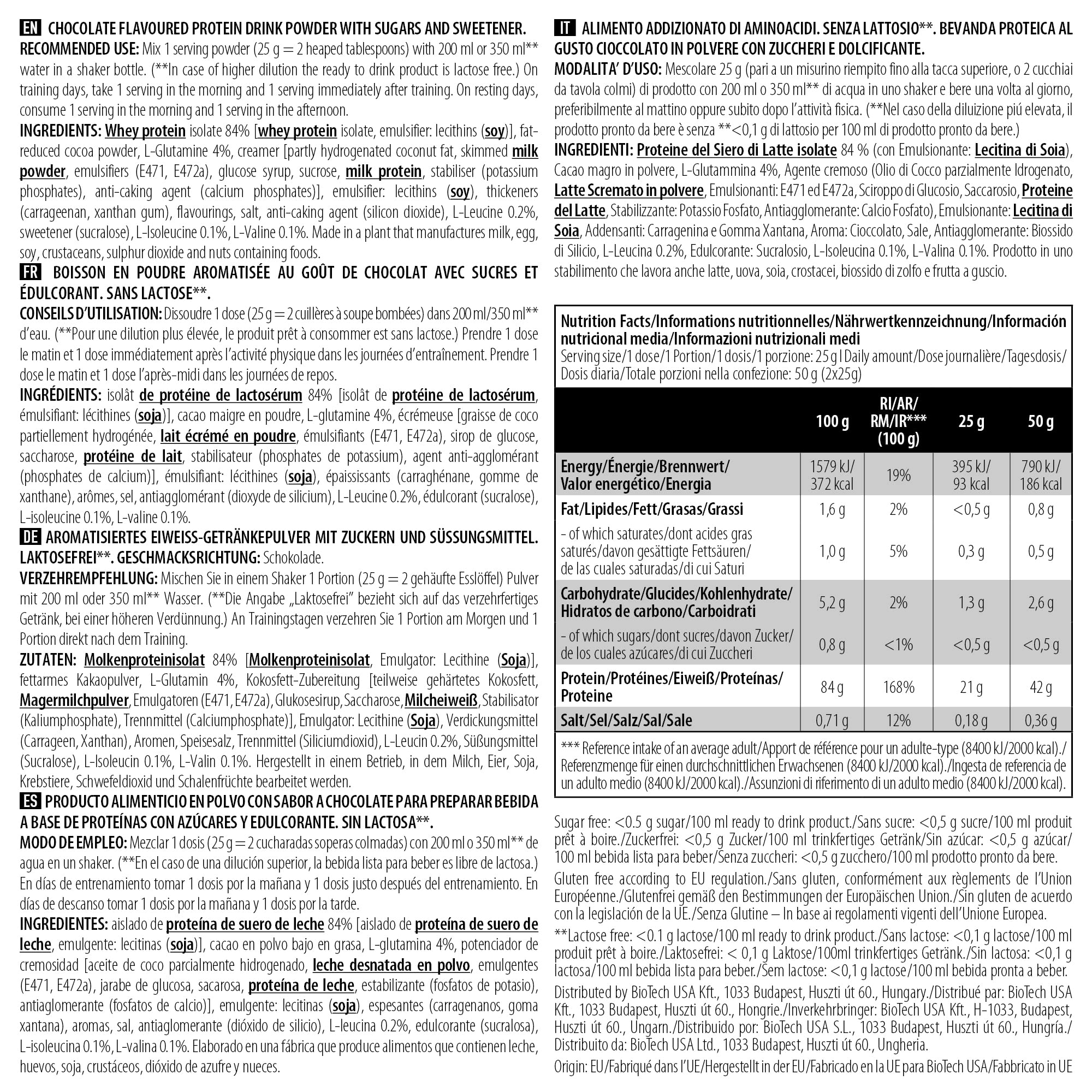 BioTechUSA Iso Whey Zero | Glutine, Senza Zucchero | Lattosio Ridotto | Proteine isolate del siero di latte premium, 1,816 kg, cioccolato