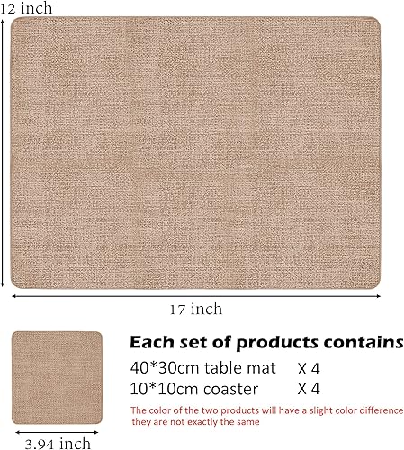 Miniatura 2 de HESSION Manteles individuales de piel sintética resistentes al calor, manteles individuales impermeables de poliuretano, 17 x 12 pulgadas, juego de