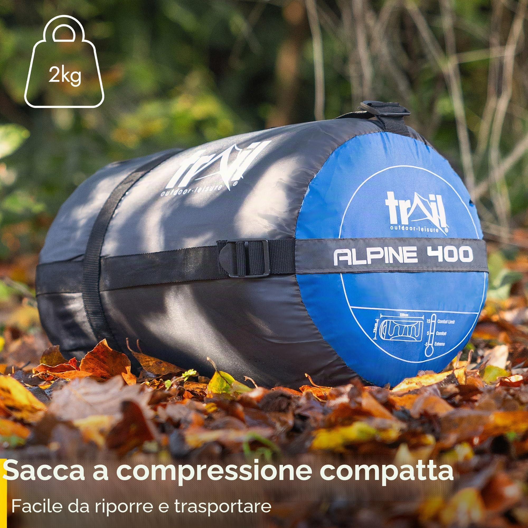 Trail Sacco a Pelo con Cappuccio Alpine Sacco a Pelo Leggero da 250 g (3 Stagioni) Sacco a Pelo Compatto per Adulti con Cappuccio e Custodia