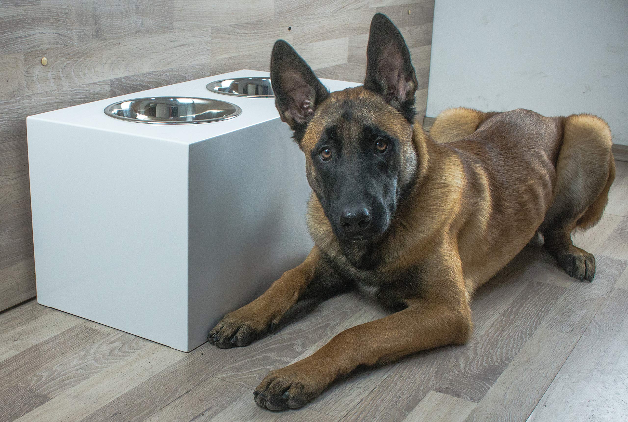 Elegante comedero de metal – Comedero con 2 cuencos de 1800 ml para perros (L)
