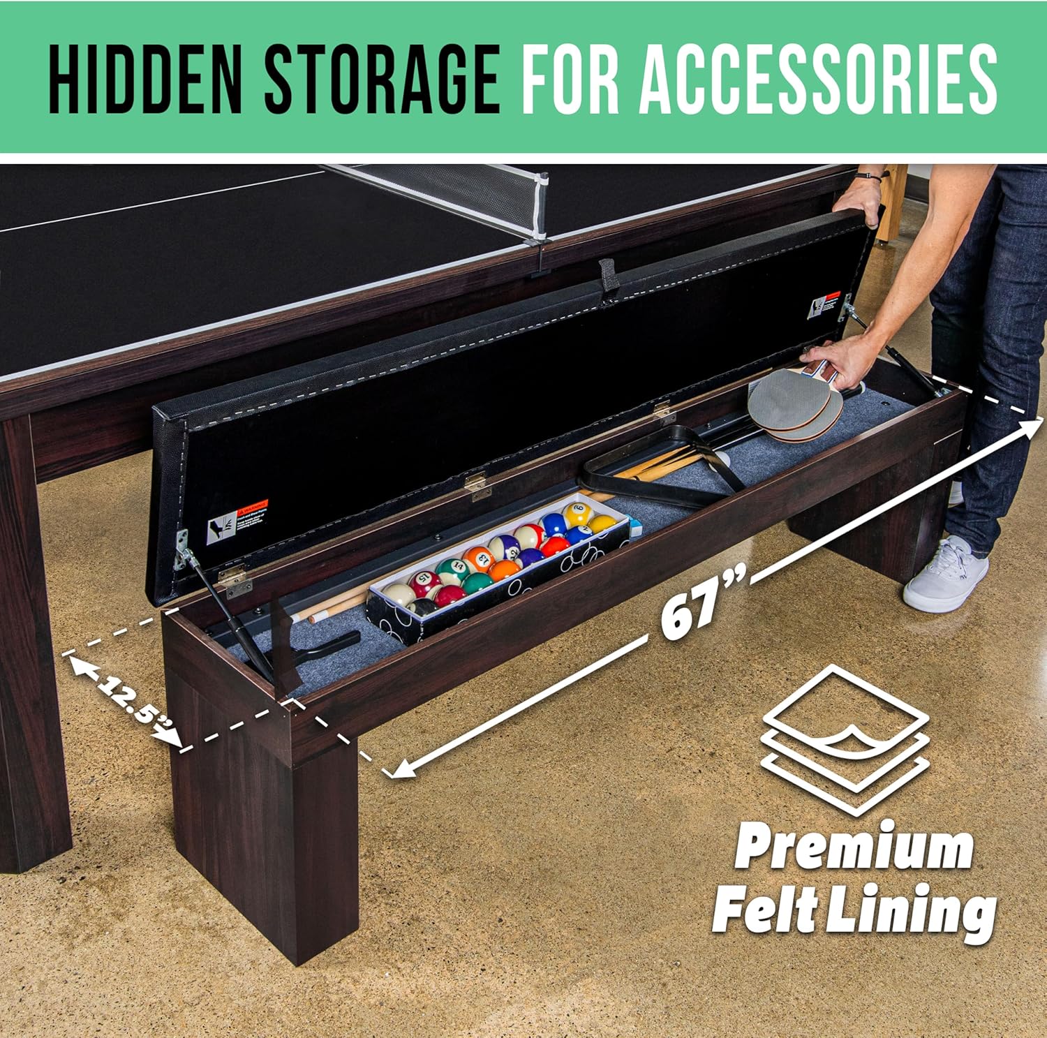 GoSports 3 in 1 Pool, Dining, & Table Tennis Combo Table and Storage Benches - 7 ft or 8 ft - Convertible Billiards and Table Tennis with Accessories