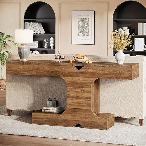 Tribesigns Mesa consola de 63 pulgadas, mesa larga para sofá detrás del sofá, mesa de entrada de madera para pasillo, entrada, sala de estar, nogal