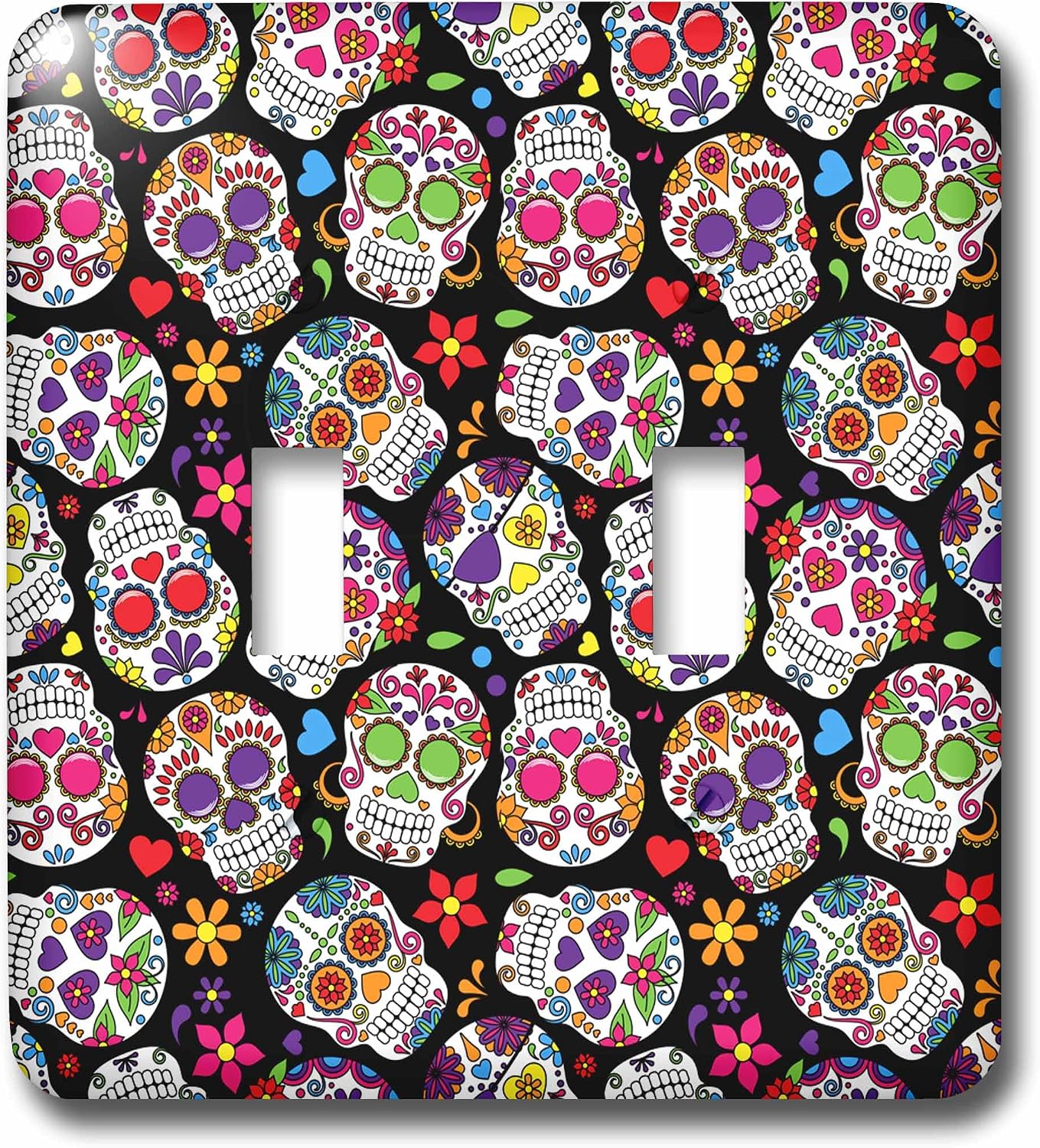 3dRose lsp_216983_2 Colorful Tossed Sugar Skulls Pattern - Double Toggle Switch