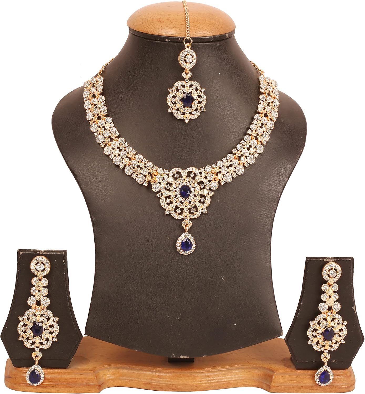 Touchstone Indian jewelry sets for women gold wedding tikka necklace set guest costume fancy bridal jewellery rhinestone crystal elegant formal prom evening wear dainty accessories - Image 9