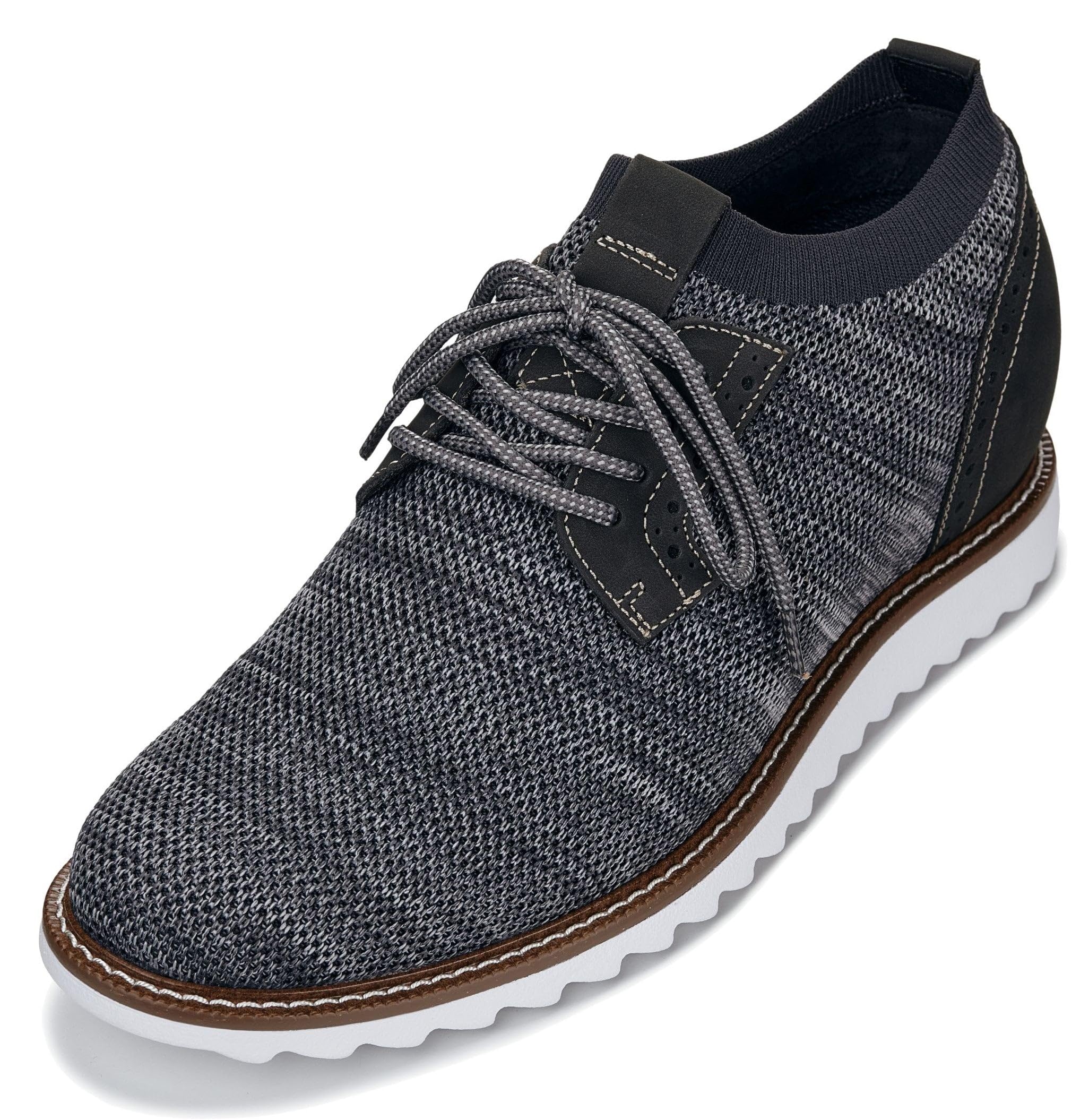 CALTO Men's Invisible Height Increasing Elevator Shoes - Grey Lightweight Lace-up Casual Derby - 3.2 Inches Taller - J1503 - Size 10.5 D(M) US