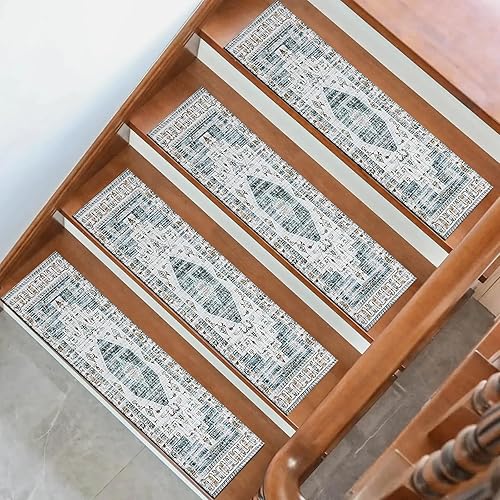 Miniatura 3 de ROYALAY Juego de 15 alfombras antideslizantes para peldaños de madera, con patrón persa, 30 x 8 pulgadas, escaleras interiores extra