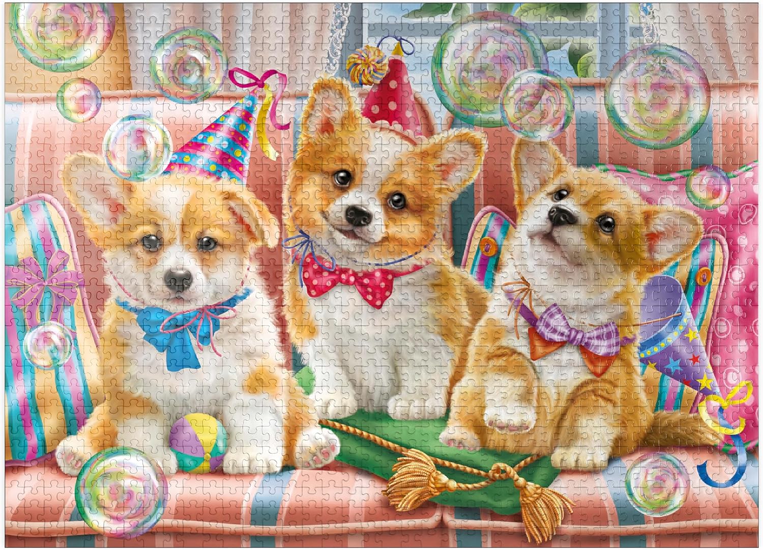 MyPuzzle Corgi Puppies At Birthday Party - Premium 1000 Piece Jigsaw Puzzle for Adults
