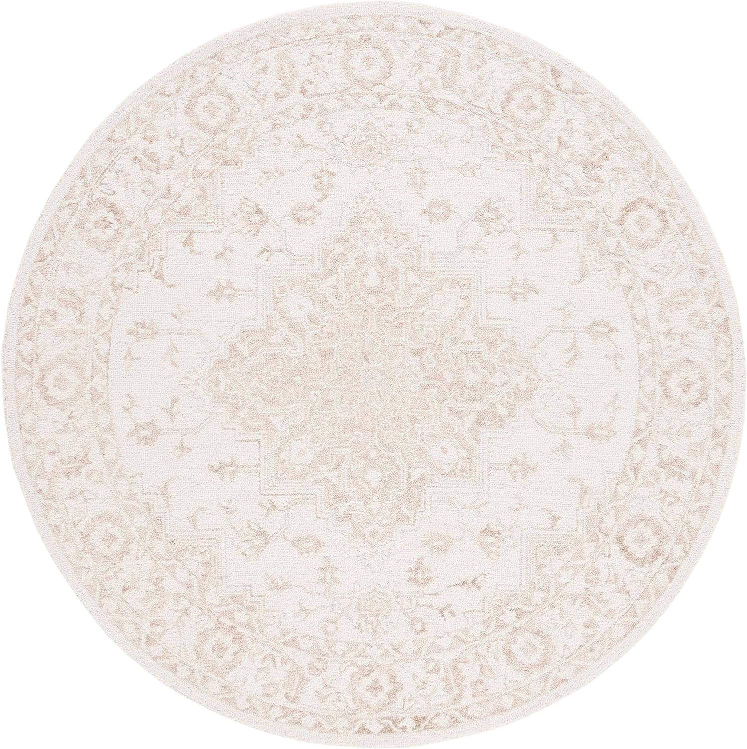 SAFAVIEH Metro Collection Area Rug - 6' Round, Beige & Ivory, Handmade Oriental Medallion Wool, Ideal for High Traffic Areas in Living Room, Bedroom (MET874B)