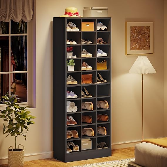 Tribesigns 10-Tier Shoe Storage Cabinet, Black Wooden Shoe Rack with 30 Cubbies, Freestanding Tall Entryway Shoe Organizer for Closet, Entryway, Living Room