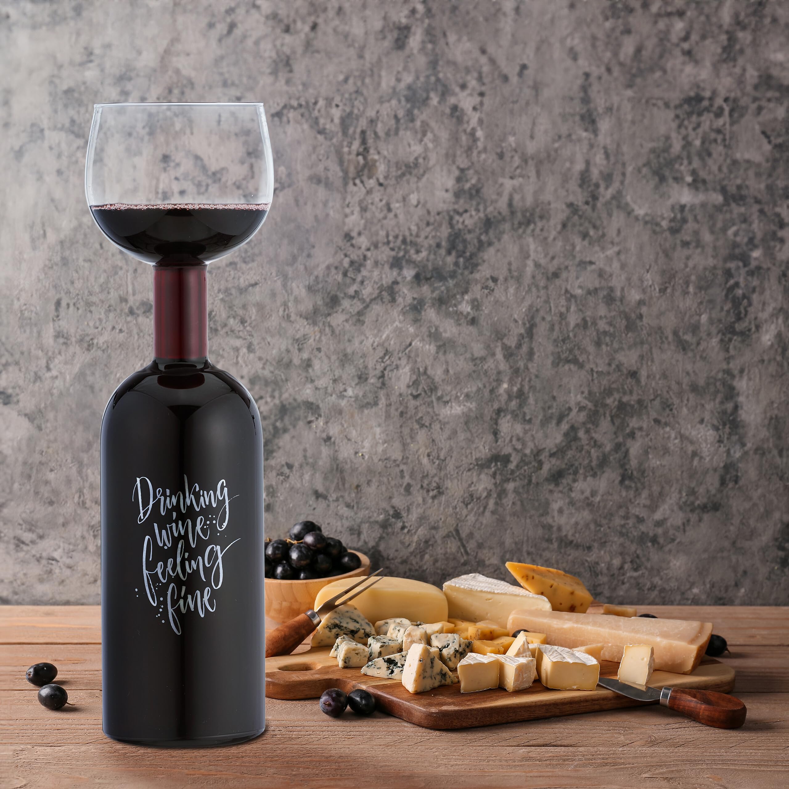 Relaxdays Weinflaschen-Glas – 750 Ml, Mit Reinigungsperlen, Spruch „It's Wine O'clock“