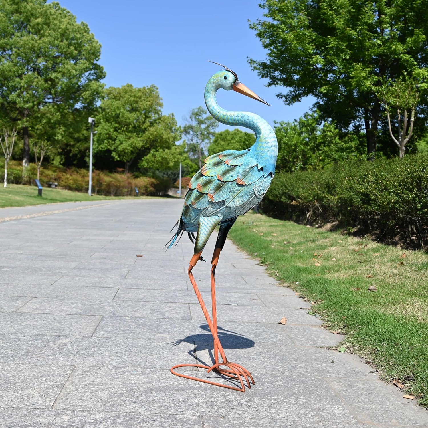 Garden Decor Blue Heron Yard Art Decor Large Metal Cranes Statues for Outdoor Indoor Decorations, Outside Patio, Pool, Lawn (Blue)