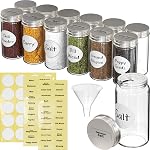 Simple Houseware Spice Jars 12 Pack-3oz Bouteilles rondes en verre avec étiquettes 3 Ounce, avec shaker Lids, entonnoir et étiquettes pour l'assaisonnement & Stockage