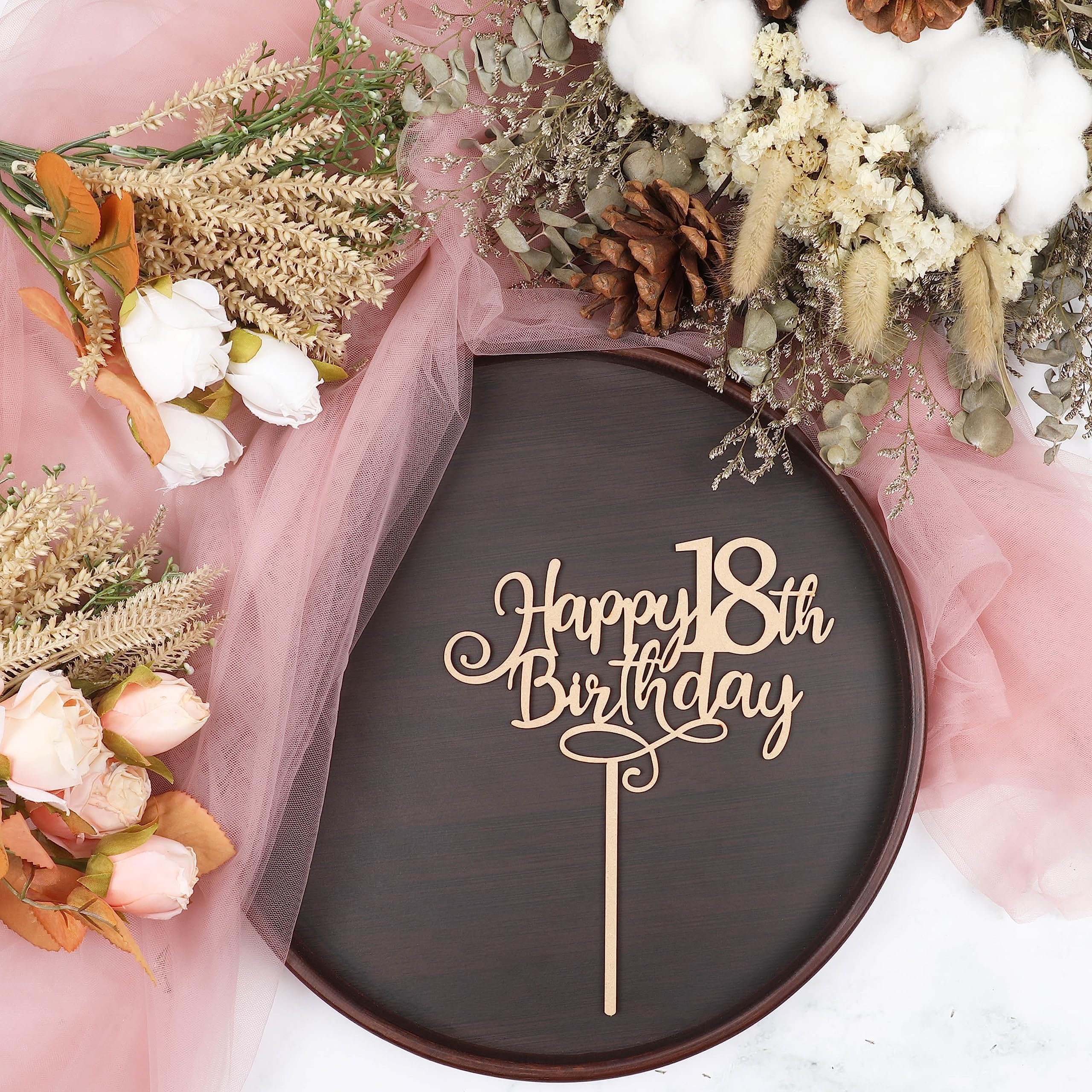 Tortenaufsatz 'Happy 18th Birthday' Aus Holz – Kuchendekoration Zum 18. Geburtstag, 19,8x16 Cm, Für Mädchen & Jungen