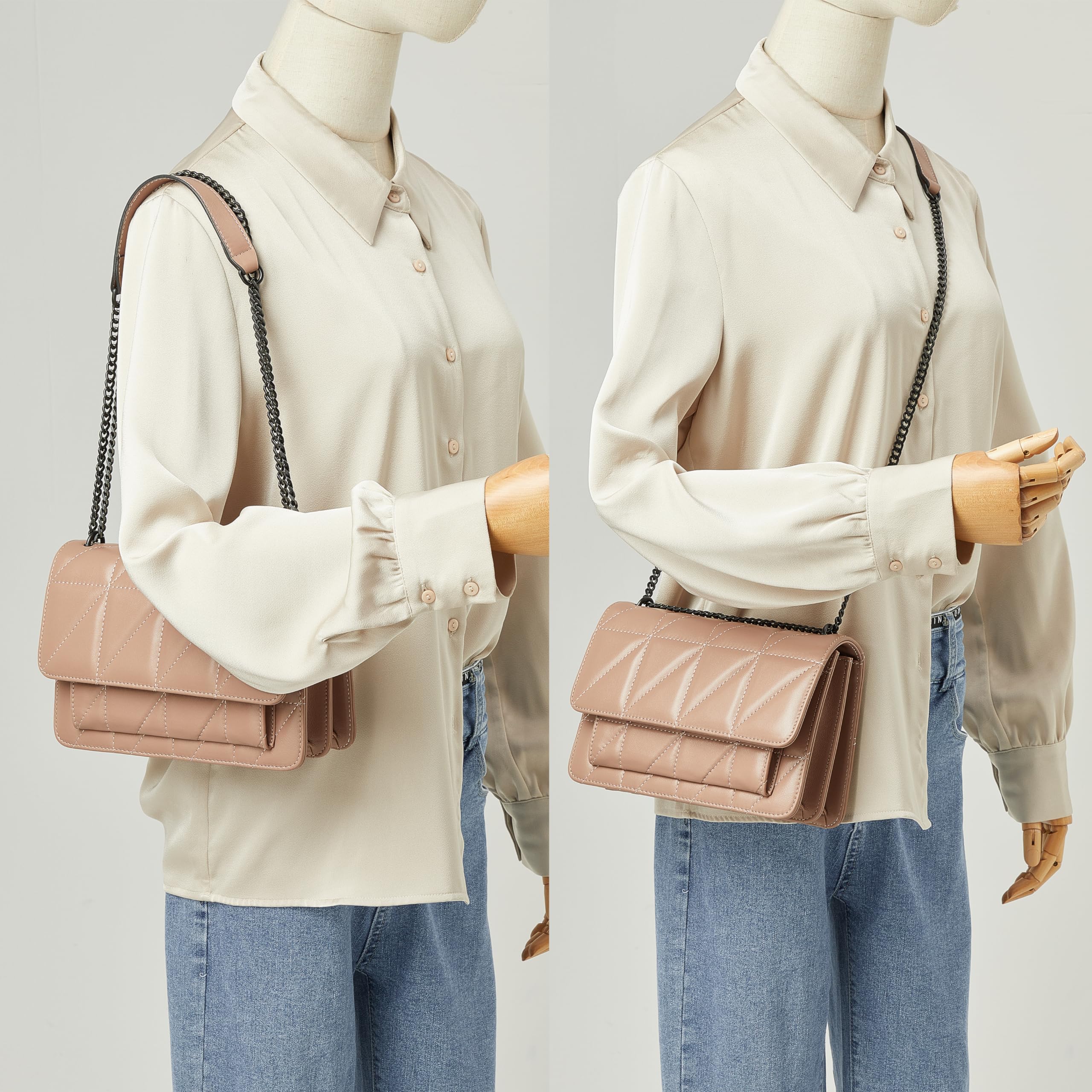 DORIS&JACKY Quilted Shoulder Bag For Women Soft Designer Crossbody Flap Purse With Chain Strap (Light Purple -2)