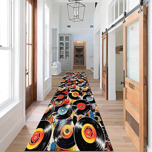 Miniatura 3 de Alfombra larga para pasillo con grabación de CD, 2 x 6 pies, alfombra de suelo de disco de vinilo de música retro, alfombra plegable delgada