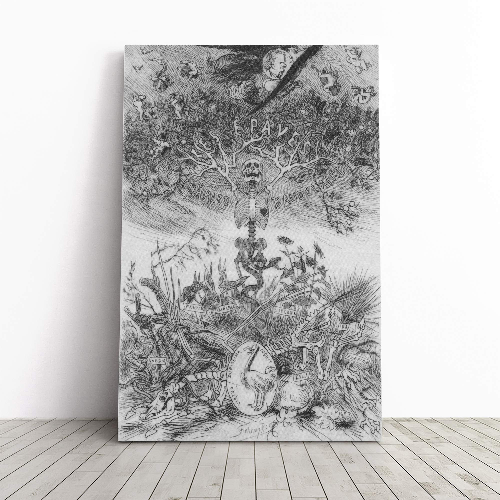 Felicien Rops The Scraps Canvas Print | Gallery Wrapped 30mm Frame Wall Art | 24x16 inches | Ready to Hang | Modern Picture | Living Room Bedroom Lounge Office