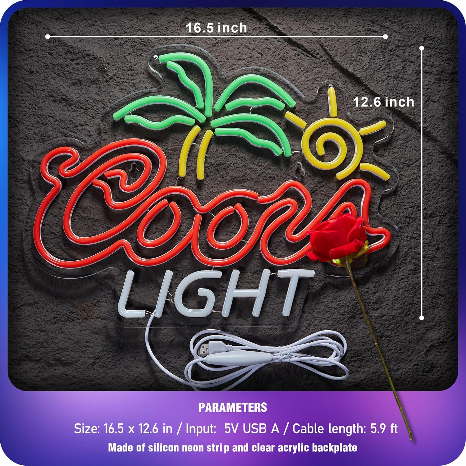 Plam Tree Crs Light Neon Signs for Wall Decor Beer LED Lights for Man Cave Bar Signs with Dimmer for Bar Pub Restaurant Store Party Gift Led Art Wall Decor, 5V USB Powered , 17*13 Inch (Red green yellow)