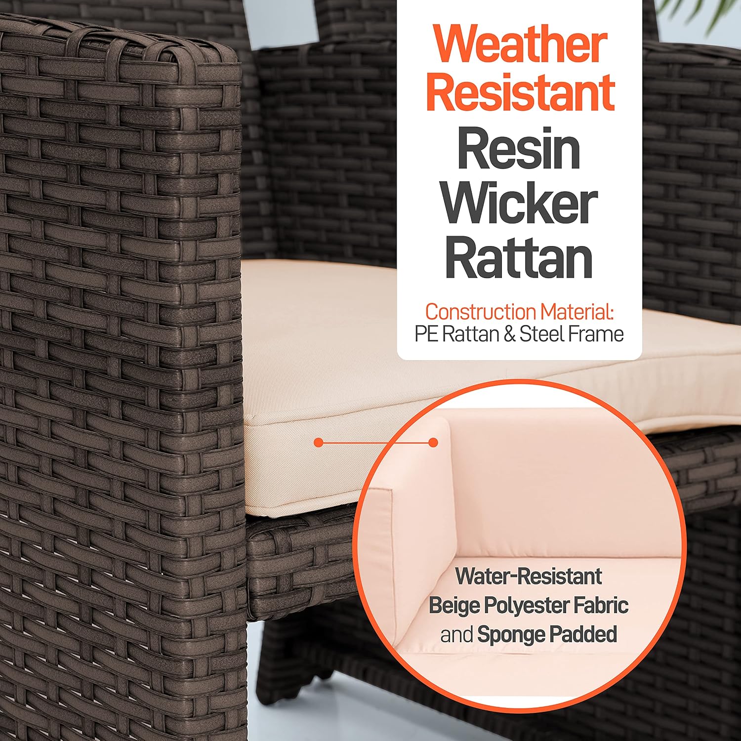 SereneLife Patio Porch Furniture Sets - 4 Piece Patio Accessories and Decor Outdoor, Balcony Patio Conversation Set, Bistro Set, PE Rattan Wicker Chairs w/Soft Cushion & Glass Coffee Table - SLOTFX5