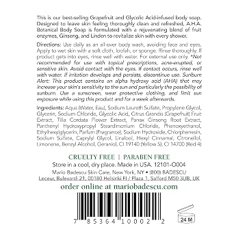 Mario Badescu AHA Botanical Body Wash Moisturizing, Clarifying and Gentle Exfoliating Wash for Brighter, Softer and Smoother Skin, Body Soap Infused with Glycolic Acid & Fruit Enzymes
