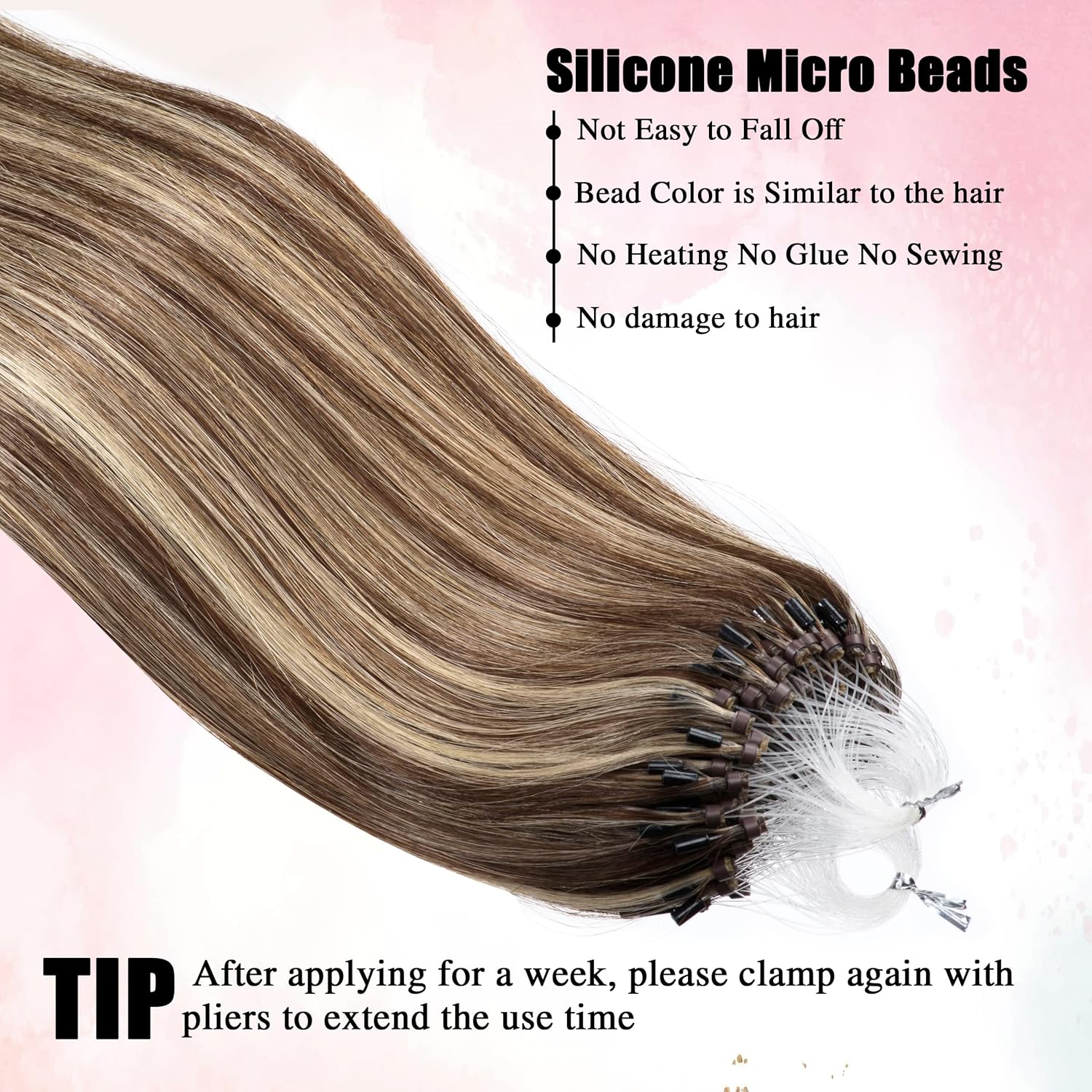 Senmy Micro Link Hair Extensions Human Hair 14inch #4/613 Medium Brown with Blonde Micro Bead Hair Extensions Human Hair 0.5g/strand 50g/pack Micro Loop Extensions For Black Women