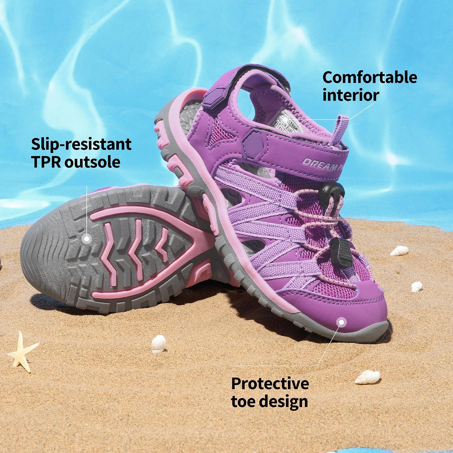 DREAM PAIRS Boys Girls Closed-Toe Outdoor Summer Water Sport Sandals for Toddler/Little/Big Kid