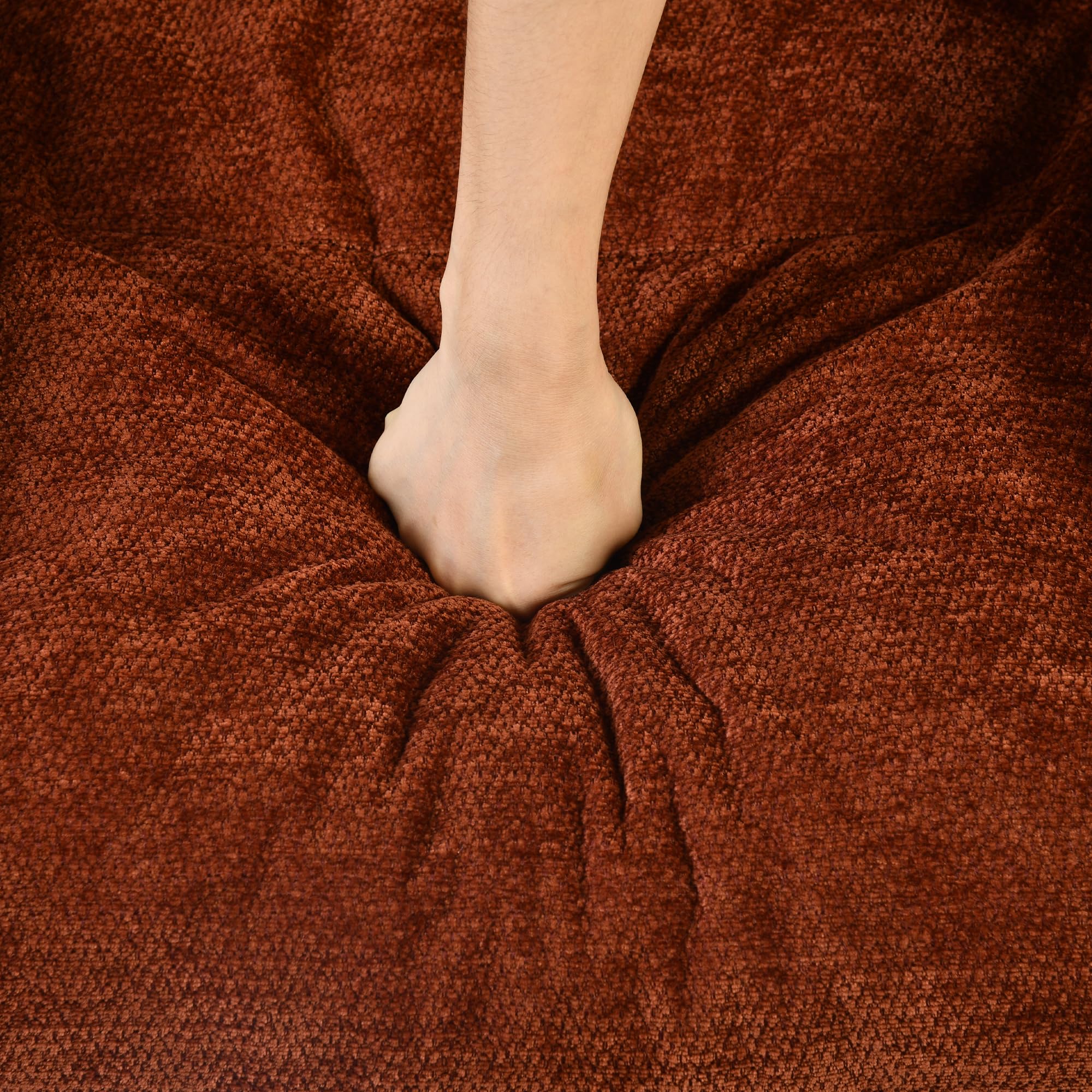 Silla Mecedora Acolchada, sillón Relax con Respaldo y Asiento Extra Ancho de Tissu Chenille, para salón o Dormitorio, Patas de Madera, Color Rojo