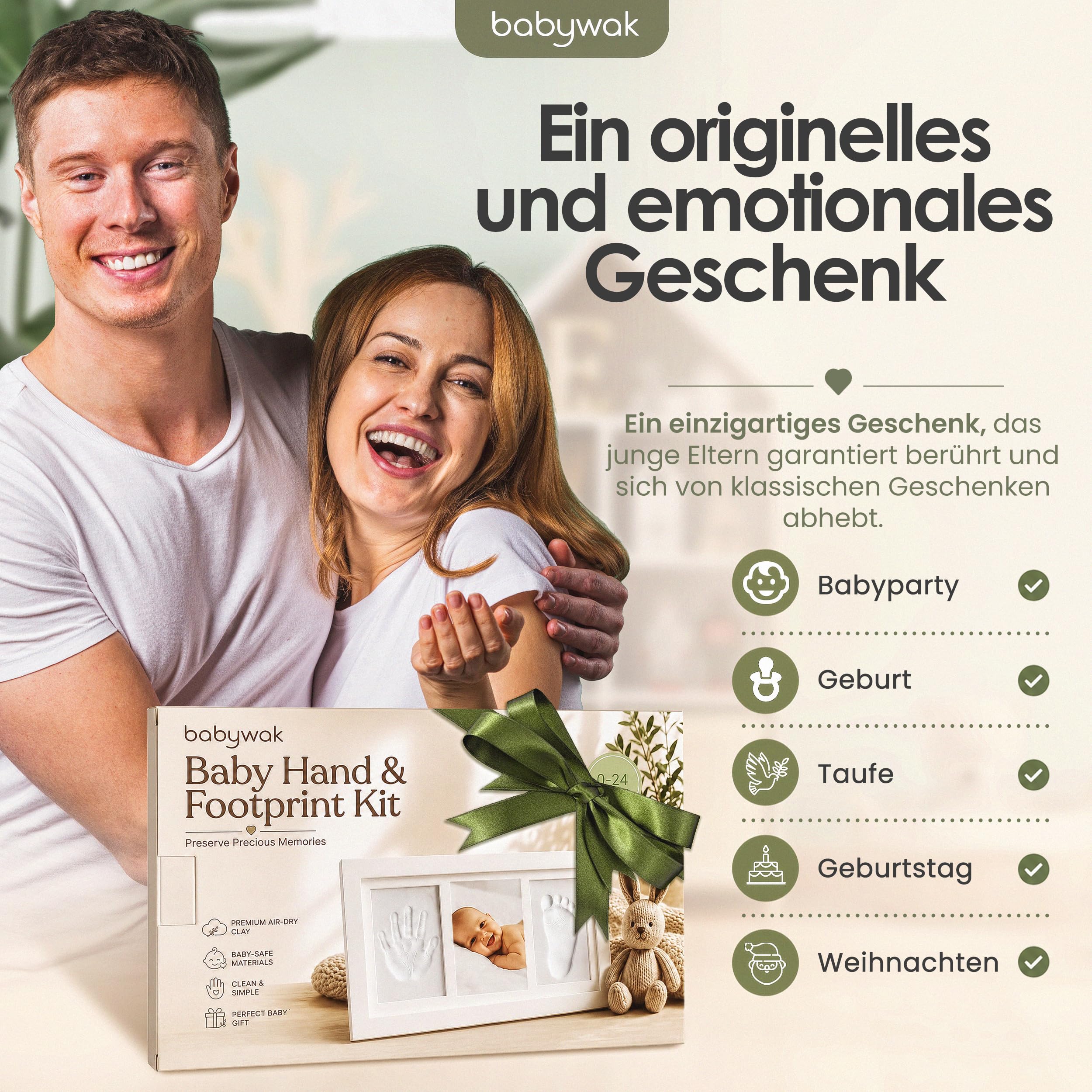 Babywak Baby Abdruckset Hand und Fuß aus Ton mit 3-in-1 Bilderrahmen – Ansicht 5