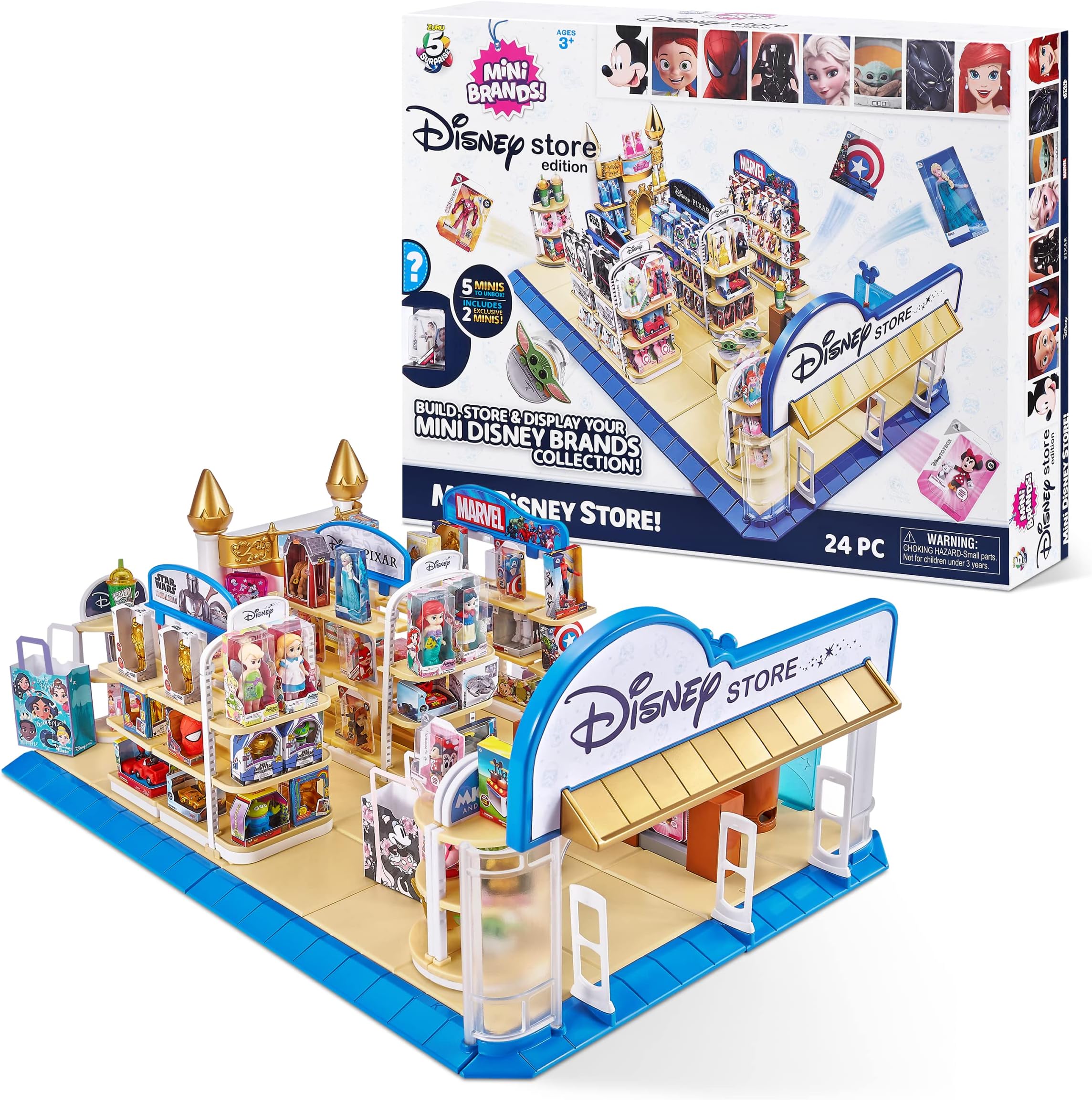 Mini Brands Disney Store Playset Series 1 by ZURU Disney Mini Brands Toy Store, Comes with 5 Exclusive Mystery Mini's, Store and Display Mini Collectibles Collection!