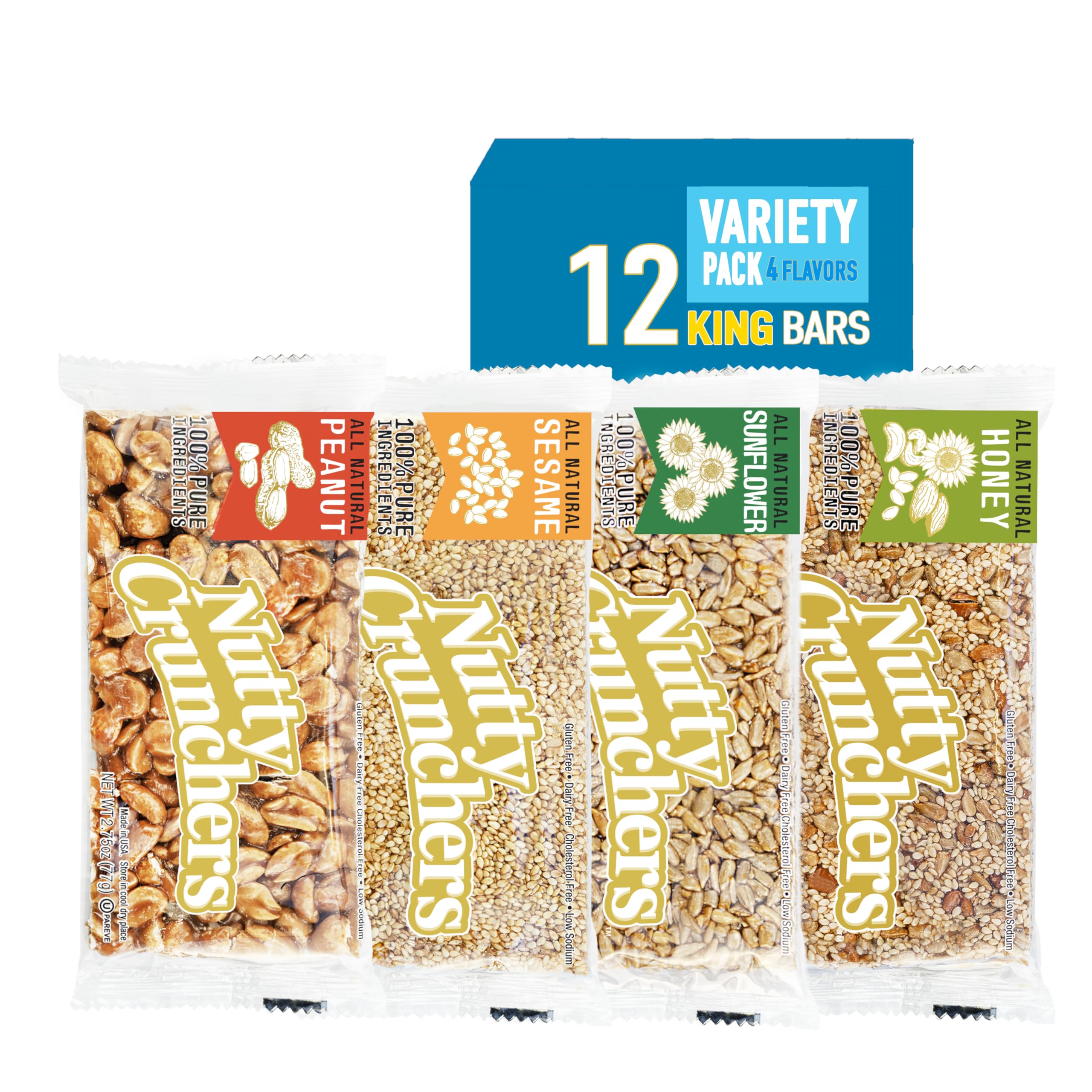 Nutty Crunchers All Natural Ingredients Large Bars (Variety Pack (4 Flavors), 12 King Bars/box)