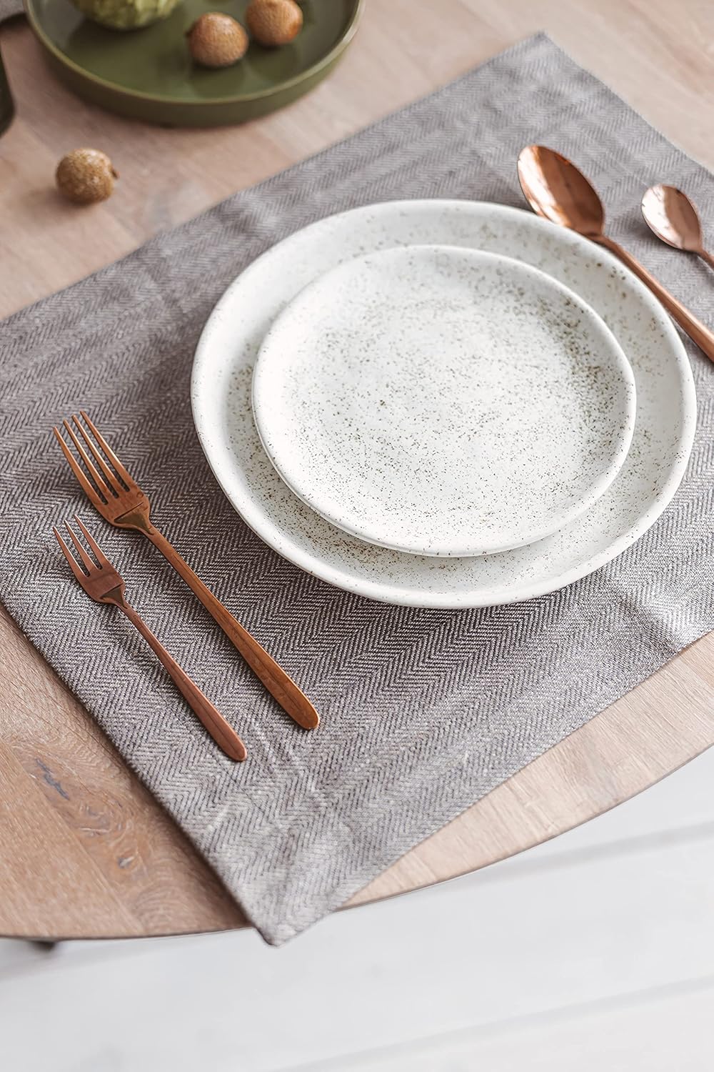 Pure 100% Flax Linen Placemats - 4-Pack 14x19-inch Grey-Natural Herringbone Placemats Set for Christmas - Natural Fiber Dining Table Cloth Placemats