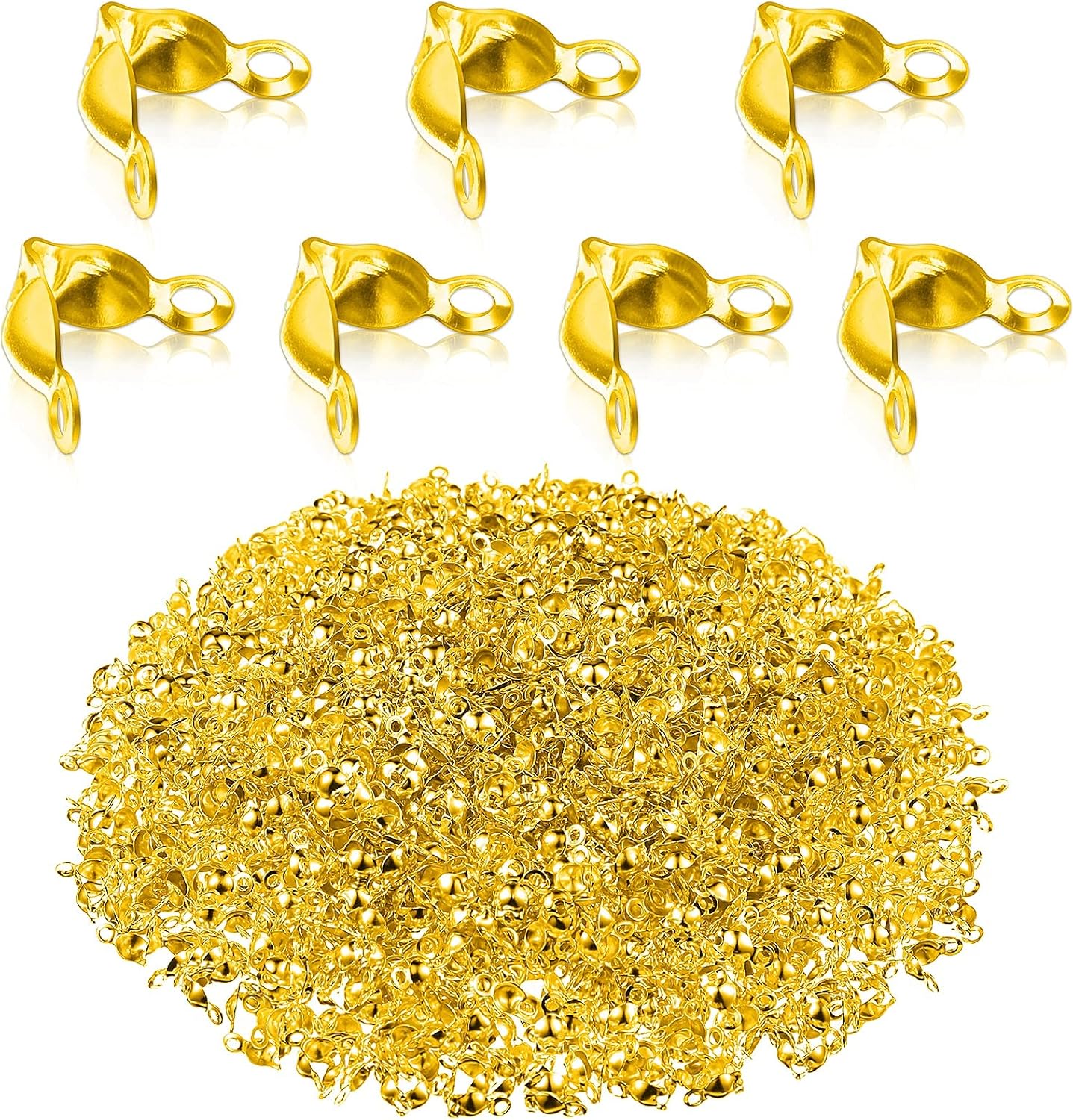 Syhood 1400 Pieces Crimp Beads Set Jewelry Making Beads Crimping Beads for Jewelry Making Tips Knot Covers Clamshell Fold-Over Bead Covers for DIY Jewelry Bracelets Necklaces Making (Gold)