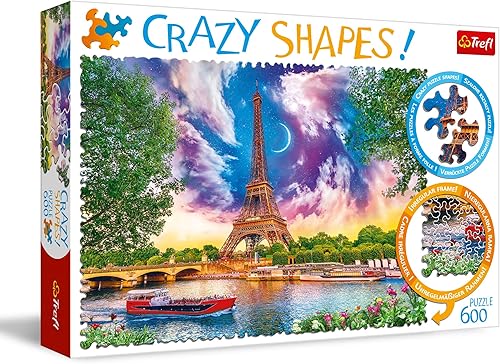 Trefl Sky Over Paris - Rompecabezas de 600 piezas con estampado de formas locas, rompecabezas de bricolaje, diversión creativa, rompecabezas clásico