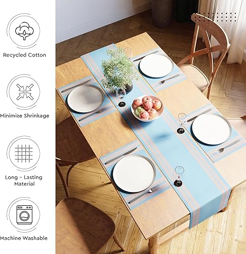 Vista 120 de Encasa XO Camino de mesa de comedor de 13 x 98 pulgadas Algodón acanalado fino teñido con hilo Rojo sólido para mesa de comedor, decoración