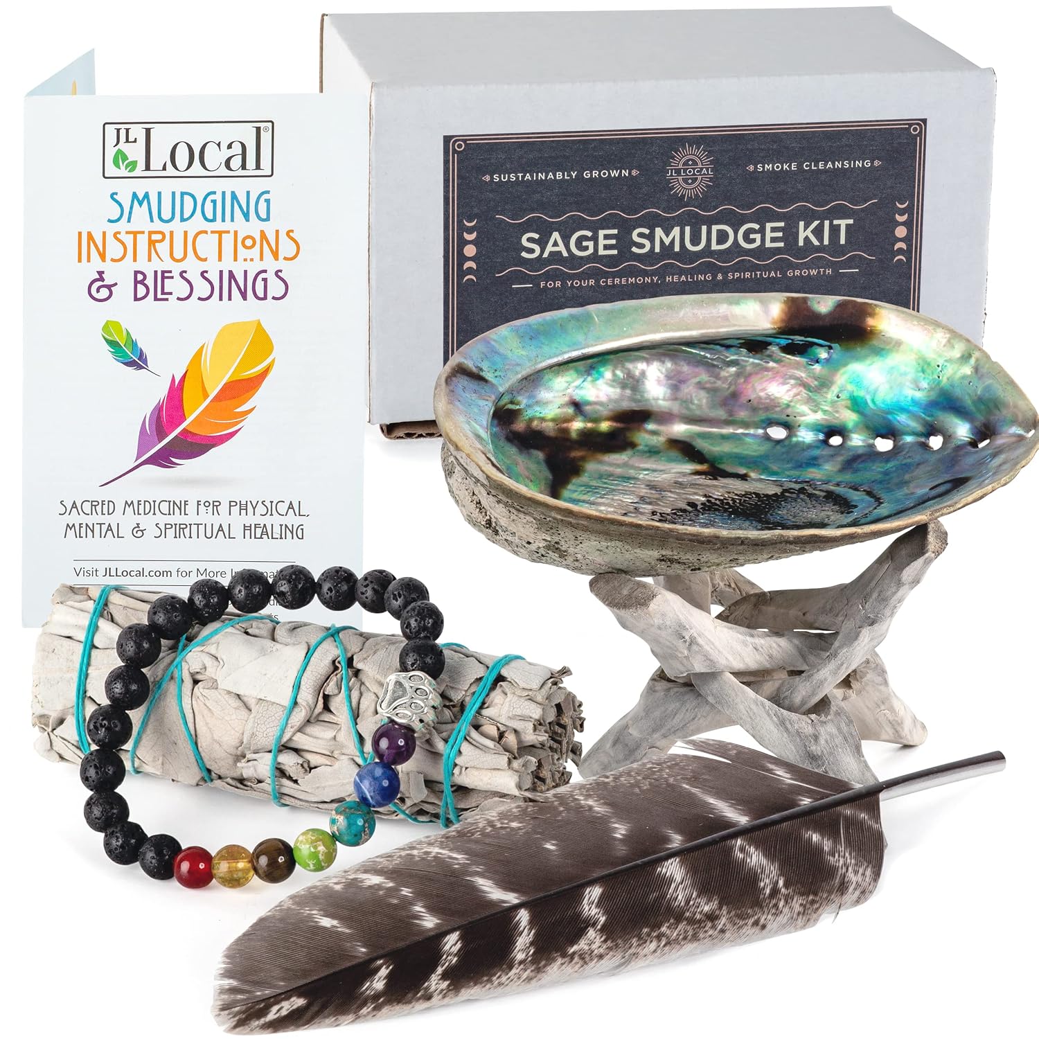 White Sage Smudging Kit Smudge Stick Gift Kit | Instructions & Blessings Included, Beginner's Kit