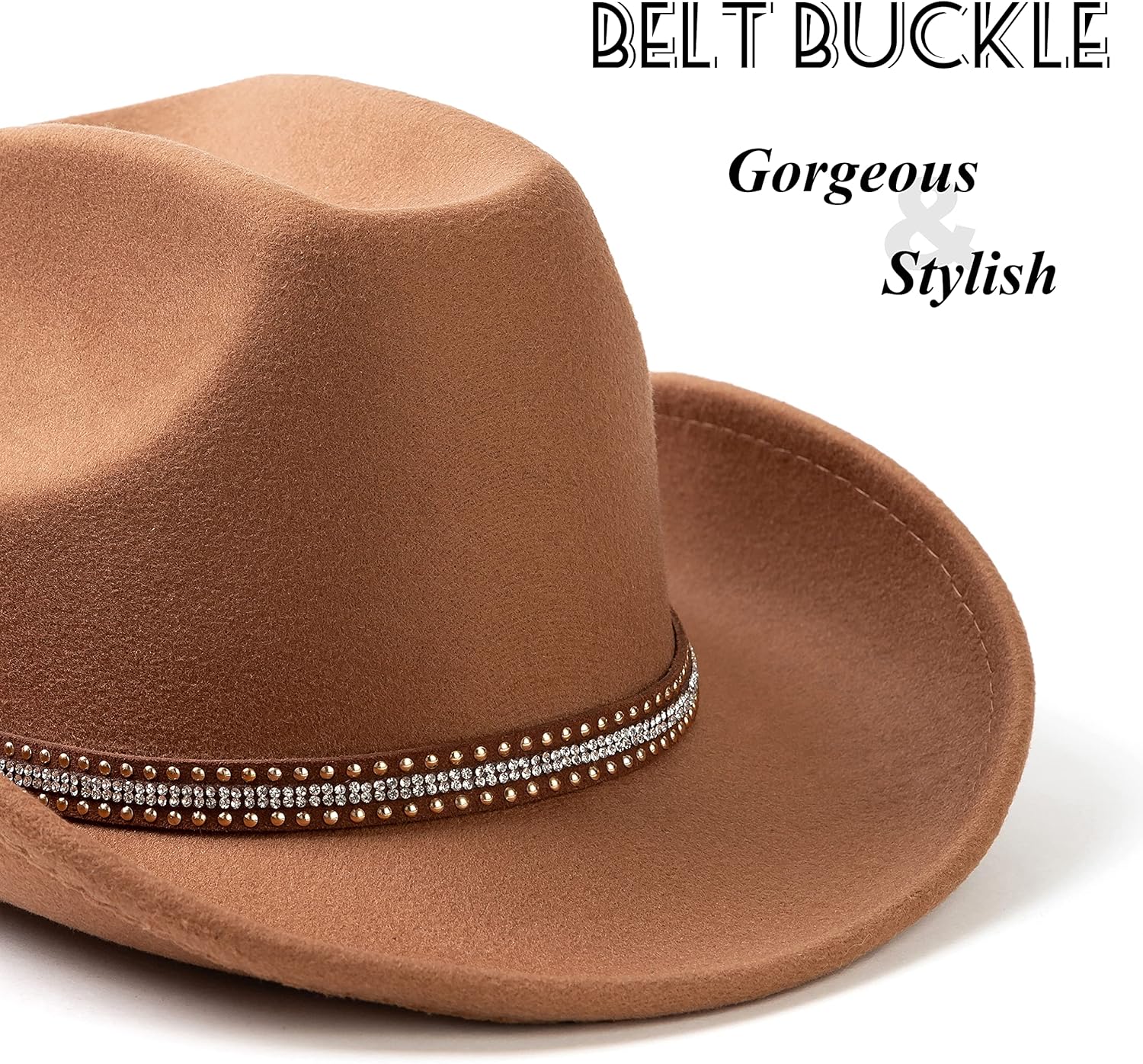 Lisianthus Men & Women's Felt Wide Brim Western Cowboy Outdoor Fedora Hats with Belt - Image 8