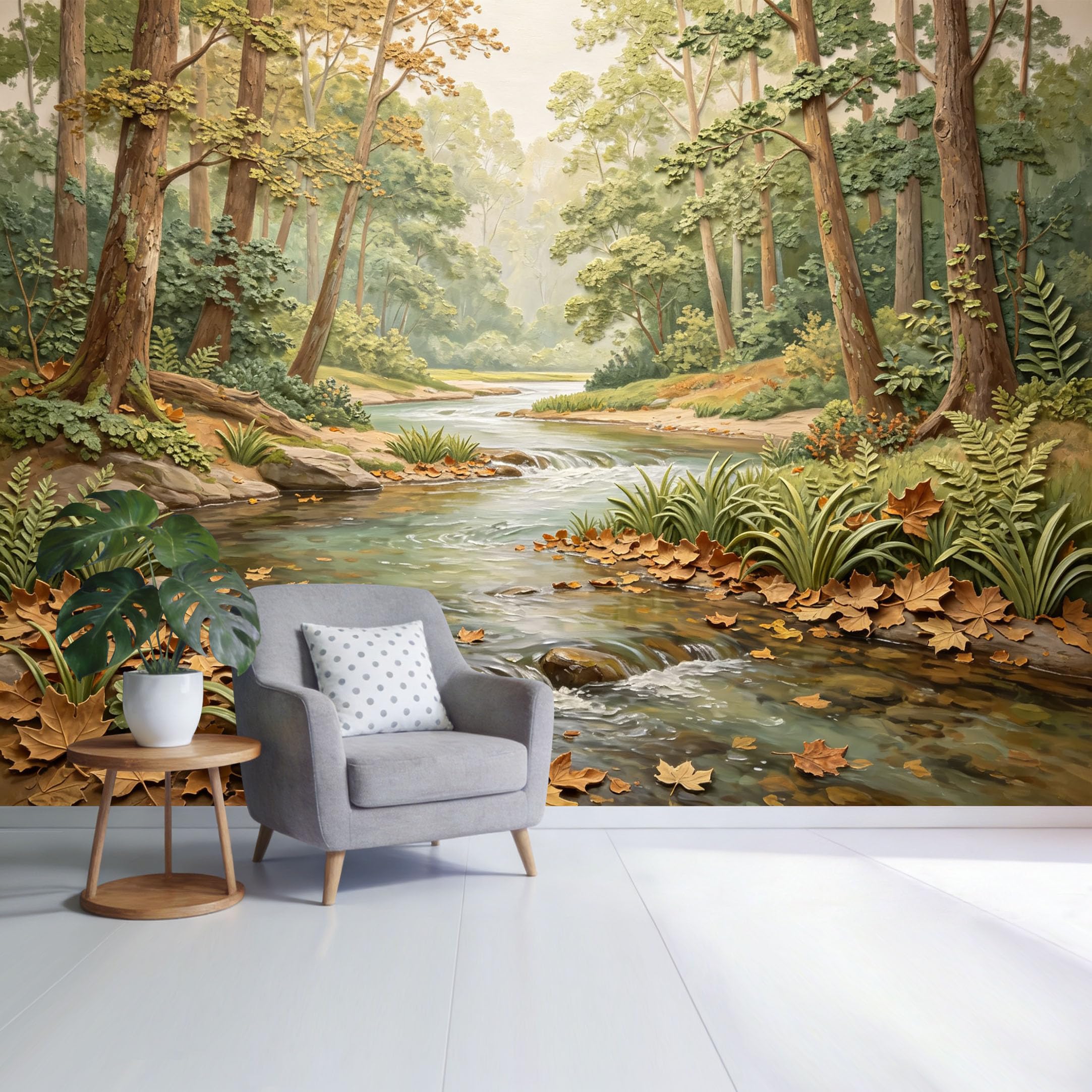Custom Size Wall Mural Forest River Stream Landscape Autumn Leaves Botanical Nature Scene SelfAdhesive Wall Fabric Removable Wallpaper for Home Office Decor