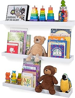 Wallniture Philly 3 Floating Shelves Trays Bookshelves and Display Bookcase - 31.6 inch Modern Wood Shelving Units for Kids Bedroom & Nurseries - White Wall Mounted Storage Shelf - coolthings.us