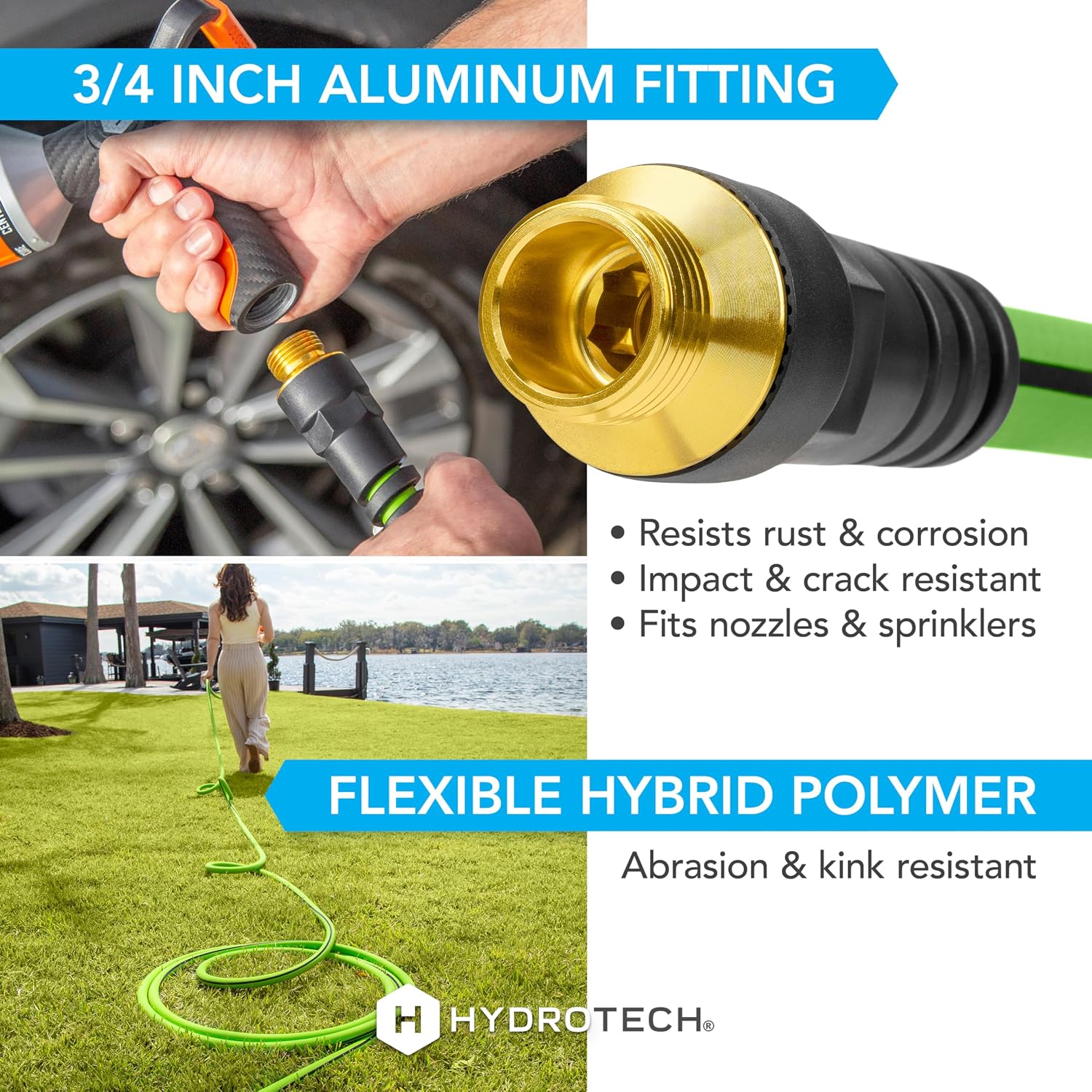 HydroTech Super-Lite Hybrid Polymer Garden Hose 5/8" x 50 ft – Ultra Lightweight Kink-Resistant Water Hose, Drinking Water Safe, Durable Polymer Construction with Force Control Technology