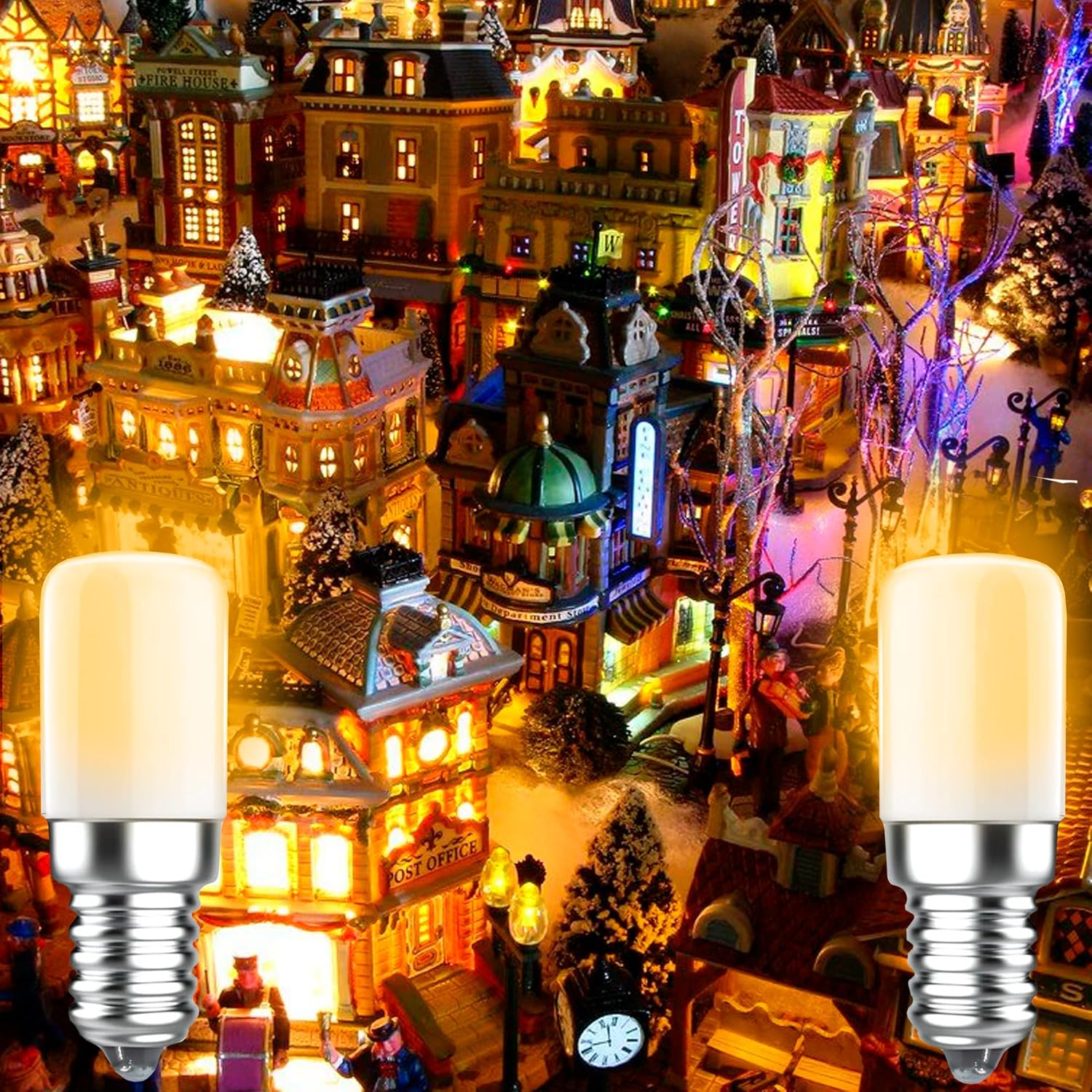 HQRP T8 E12 Light Bulbs 12-Pack 56.99244 Replacement for Dept 56 Christmas Village Houses, Warm White, 2W Energy-Efficient LED Lights